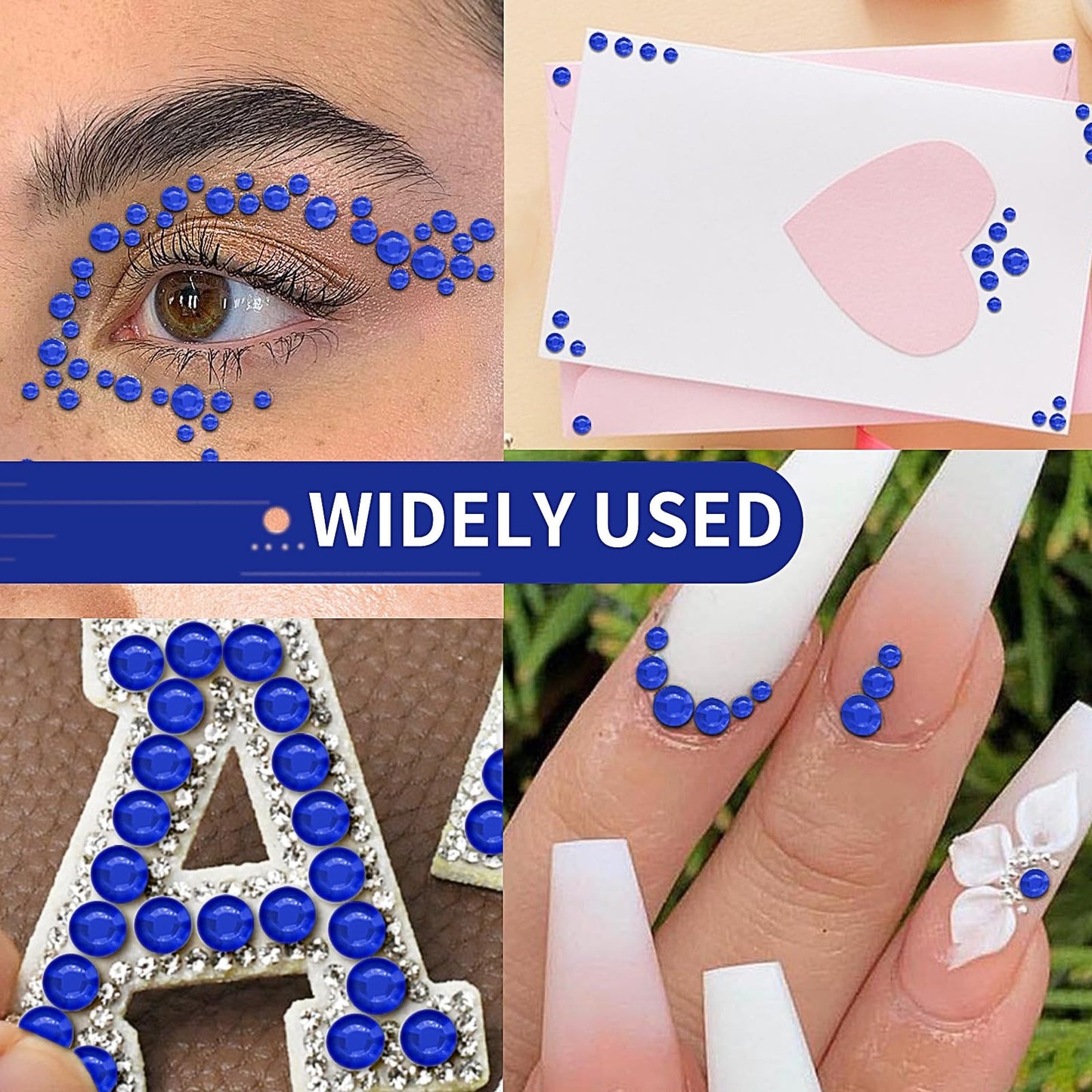 3555PCS Rhinestone Stickers for Crafts, Self Adhesive Gem Stickers 3/4/5/6/8 MM Face Jewels Stick on Bling Pearls for Face Eye Nail Hair Body Makeup Crafts DIY Scrapbooking Embellishments (Dark Blue)