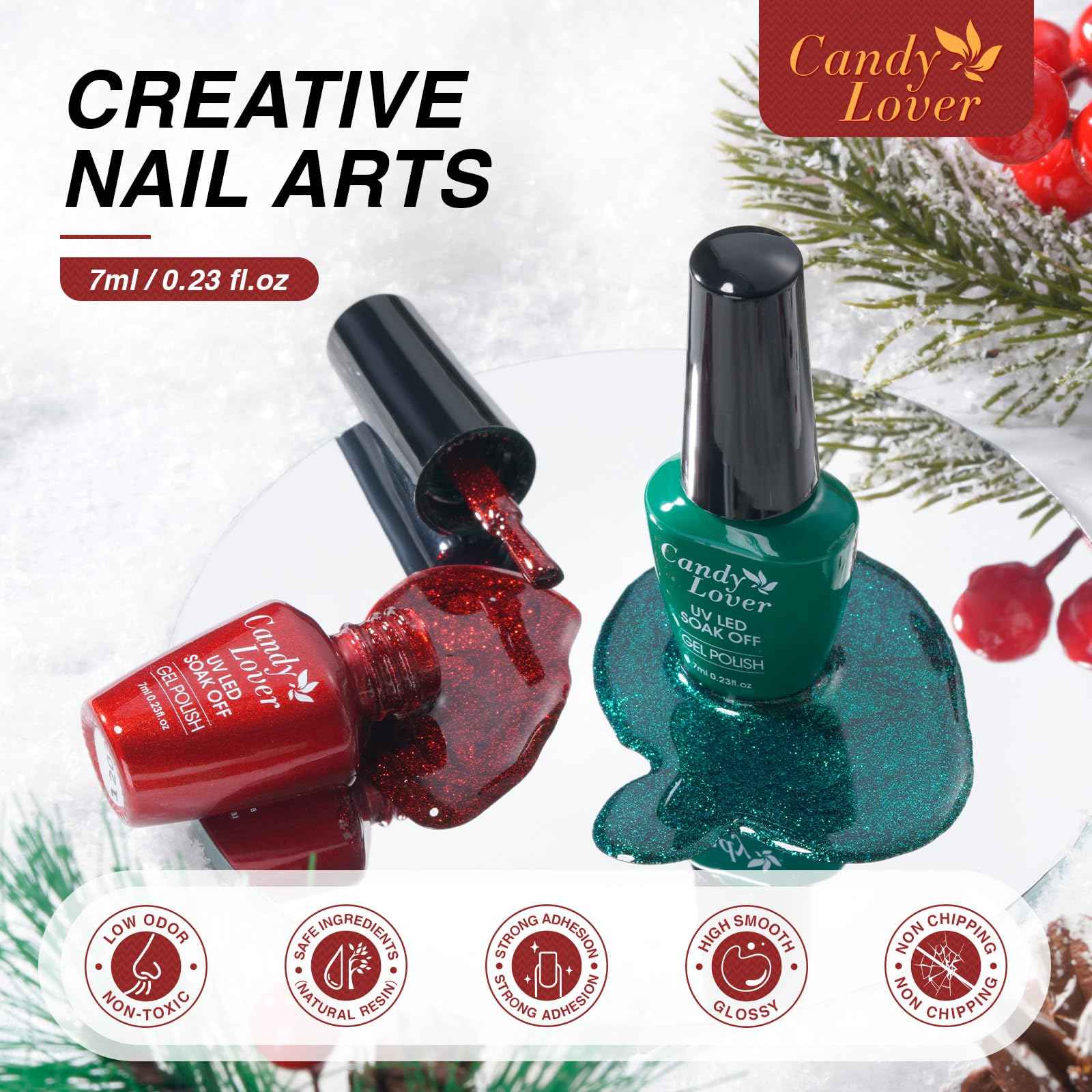 Candy Lover Christmas Gel Nail Polish Kit with U V light - 12 Xmas Colors Gel Polish with 72W Nail Lamp Base Top Coat Gel Nail Kit for Beginners with Everything Manicure Kit for Women Teen Girl Gifts