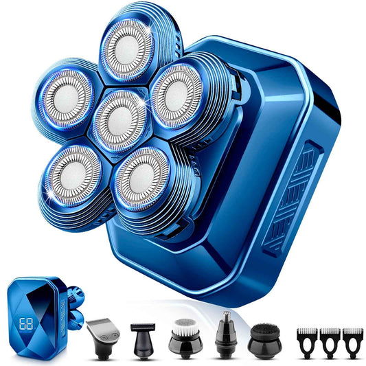Head Shavers for Bald Men, IPX7 Waterproof Detachable Head Shaver,6D Electric Razor for Men, 6 in 1 Wet/Dry Rechargeable LED Shaving Kit with Type-C Charge