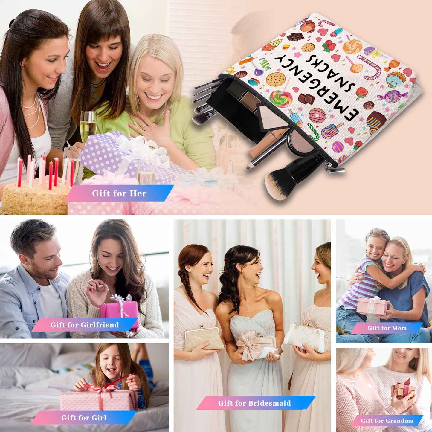 CEASQVAA Snack Bags, Emergency Food Bag Packing Cubes for Women Trip Gifts Favors Travel Bag Essentials, Emergency Snacks Gifts for Her Makeup Cosmetic Bag Pouch Purse