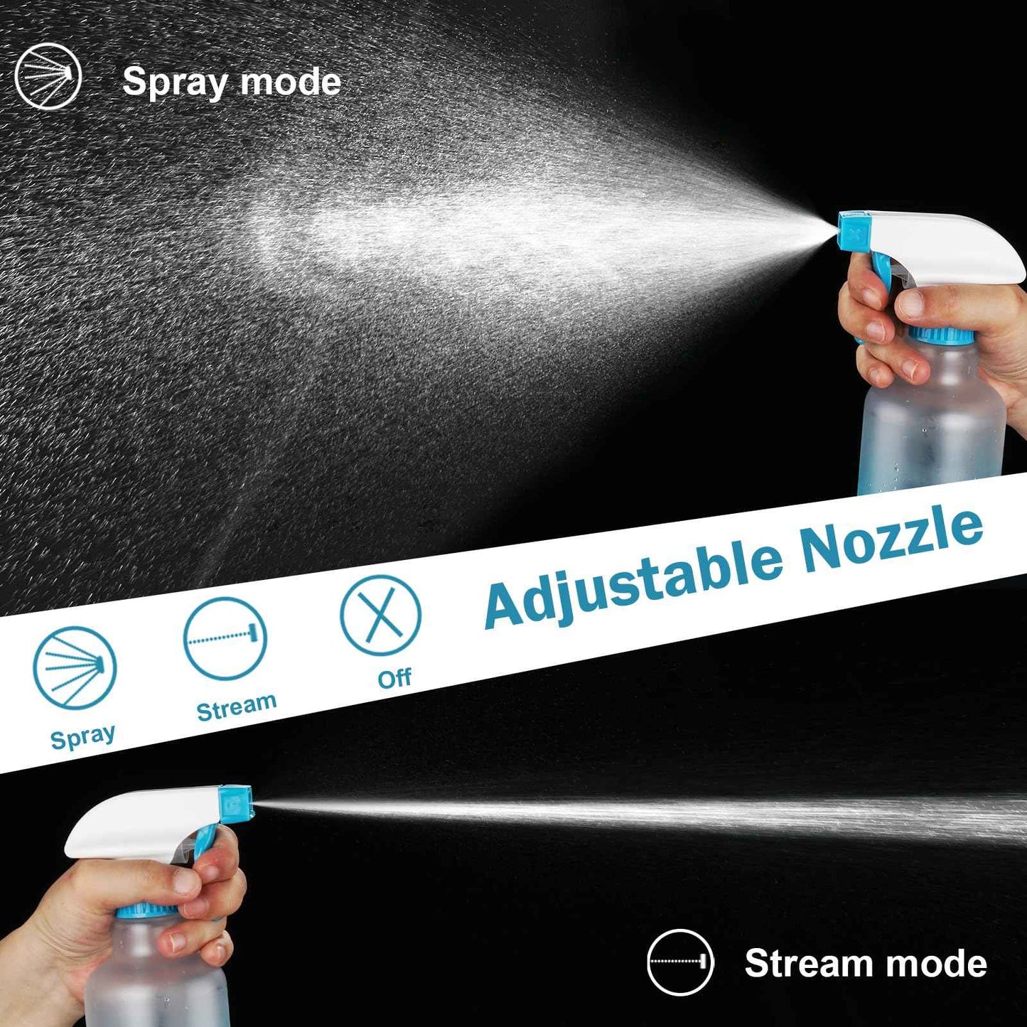 Hethyo Spray Bottles 16.9oz/500ml Plastic Spray Bottle for Hair Mist/Stream Empty Spray Bottle Heavy Duty Refillable Containers for Cleaning Solutions, Plants Gradient 2 Pack (Blue)