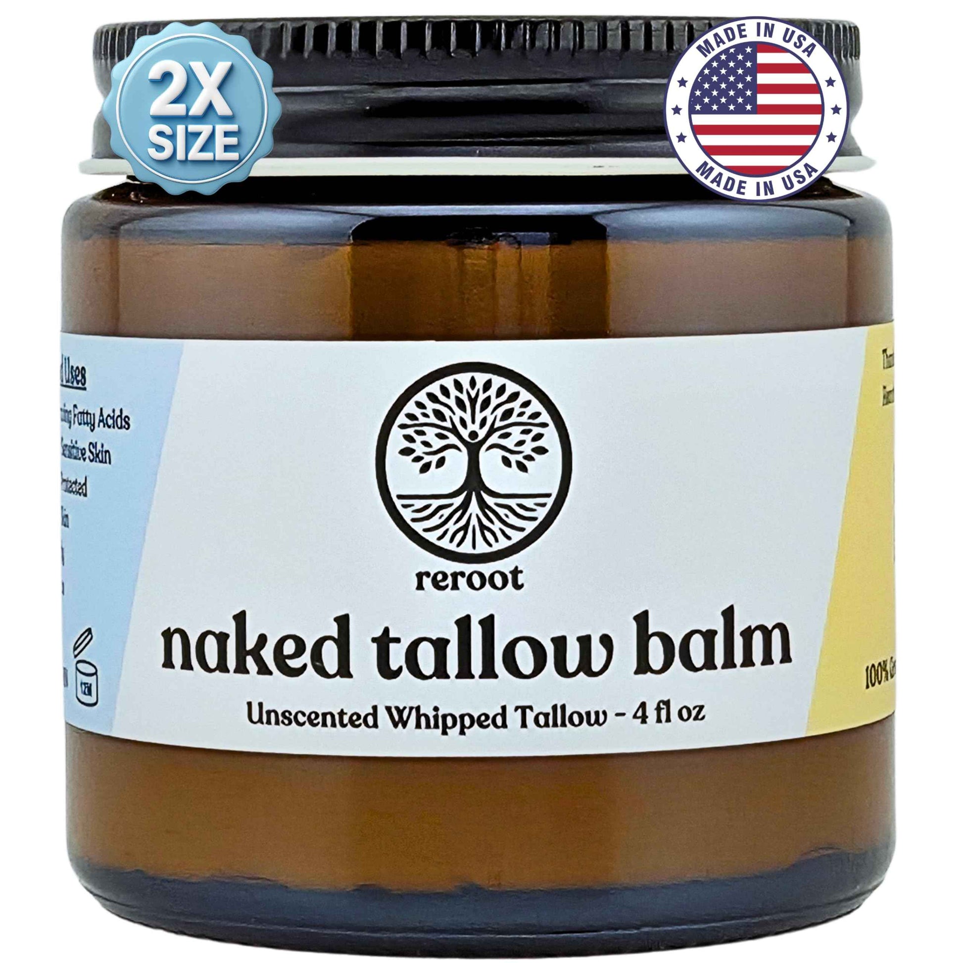 Beef Tallow for Skin | NAKED TALLOW BALM | 1 Ingredient - 100% Grass Fed Beef Tallow | Beef Tallow for Body & Face | Whipped & UNSCENTED for Sensititve Dry Skin, Babies, Eczema, Psoriasis, Rosacea (4oz)