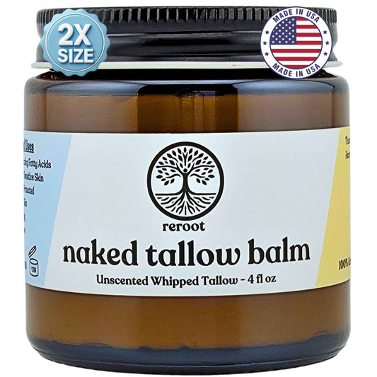 Beef Tallow for Skin | NAKED TALLOW BALM | 1 Ingredient - 100% Grass Fed Beef Tallow | Beef Tallow for Body & Face | Whipped & UNSCENTED for Sensititve Dry Skin, Babies, Eczema, Psoriasis, Rosacea (4oz)