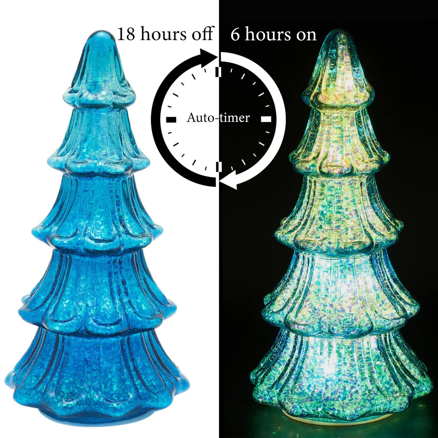 Osfvn Glass Christmas Tree Battery Operated Timer Lighted Blue Xmas Trees Decorations Tabletop Centerpiece Mantel Window Home Decor