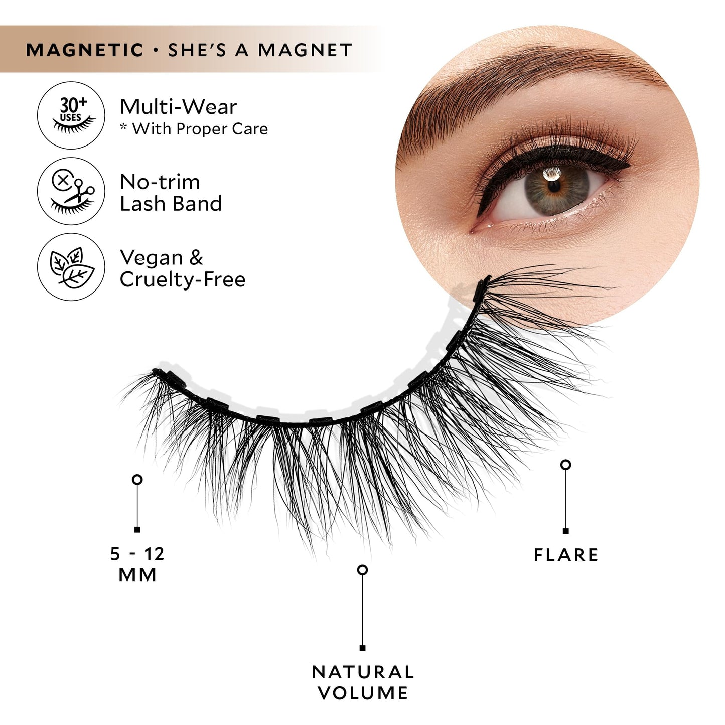 Velour Magnetic Eyelashes – Luxurious False Lashes – Reusable Magnetic Lashes – Wear up to 30x – Vegan, All Eye Shapes, Natural Magnetic Lashes, Magnetic Eyeliner not Included (She's A Magnet)