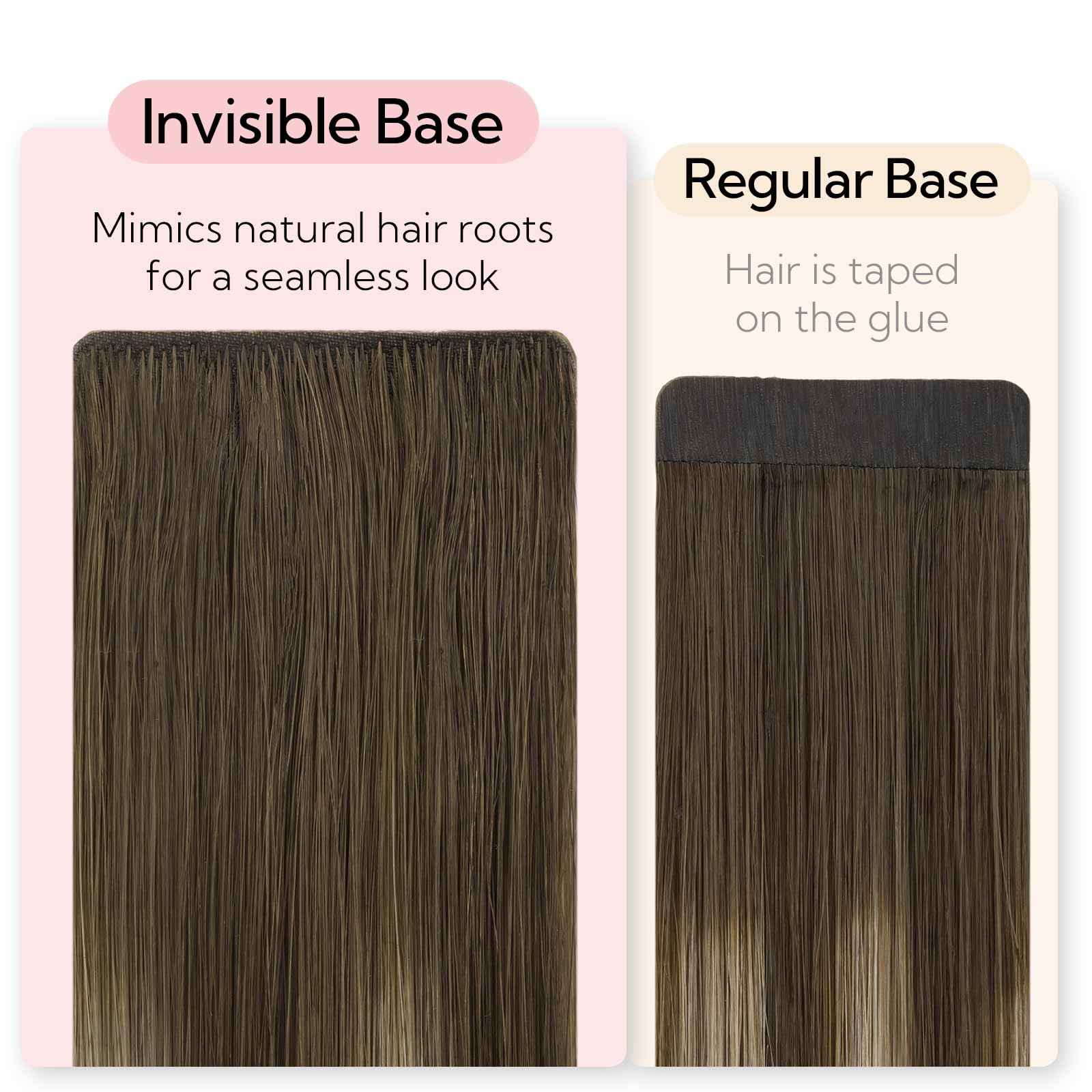 HOTBANANA Invisi Edge Tape in Hair Extensions Human Hair, 10inch 30g 20pcs Balayage Chocolate Brown to Honey Blonde Invisible Tape in Extensions Straight Seamless Real Remy Hair Injected