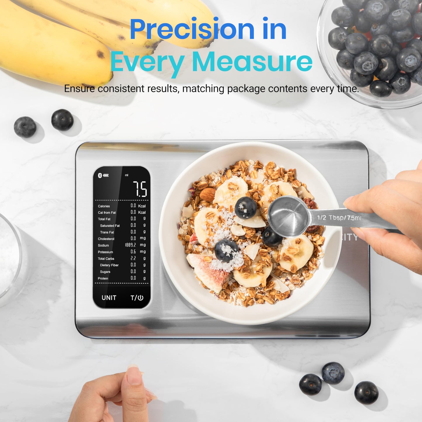 Etecktiy Smart Food Kitchen Scale with Nutritional Calculator, Free App with 19 Nutrients Tracking, Calorie, Marco, Digital weight grams and ounces for weight loss, Premium Stainless Steel, 11lb