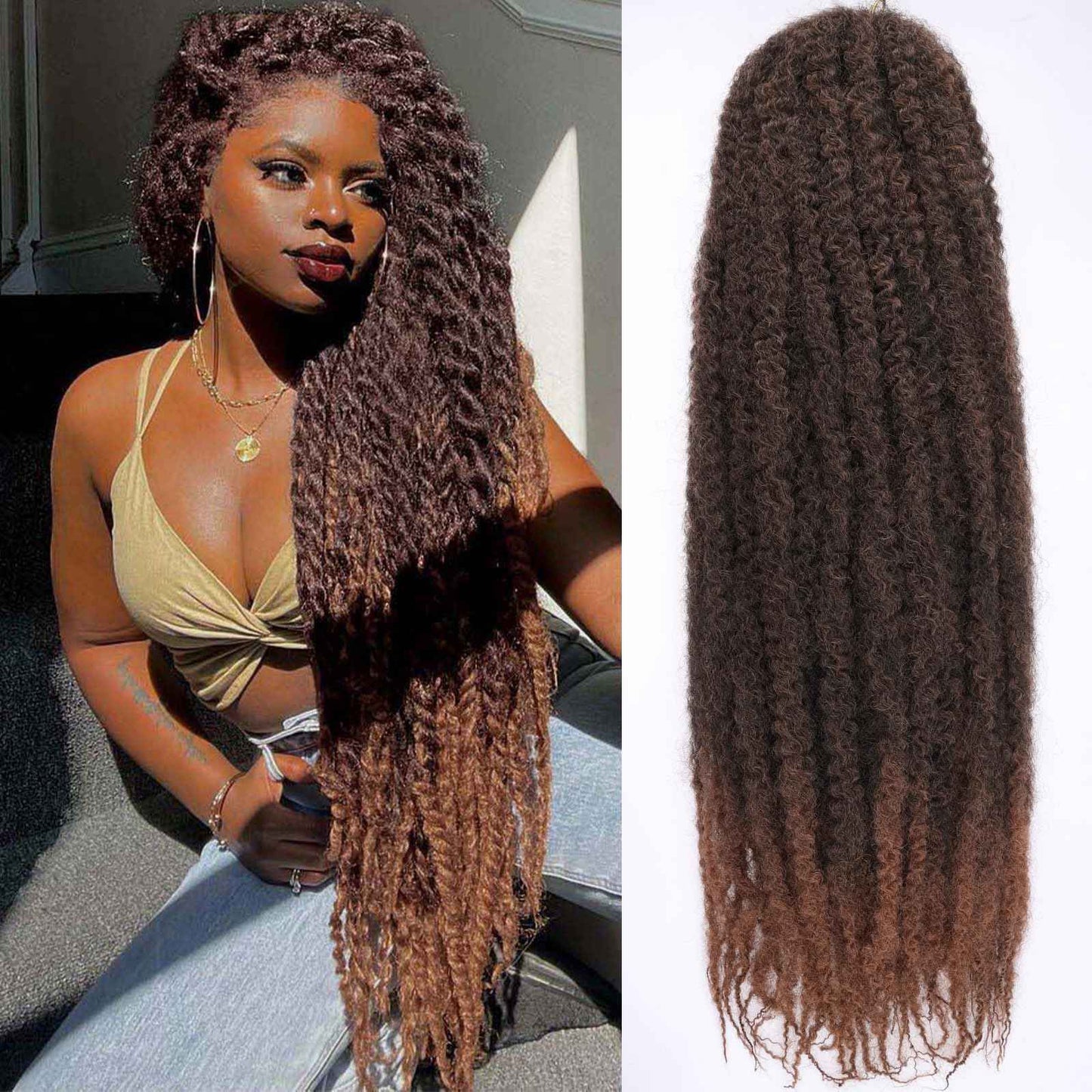 RuiYok 30 Inch Marley Twist Braiding Hair Ombre Brown Marley Hair Crochet Braids 8 Packs Pre-Separated Springy Afro Kinky Twist Hair for Black Women Long Braiding Hair for Crochet Locs Braids T30#