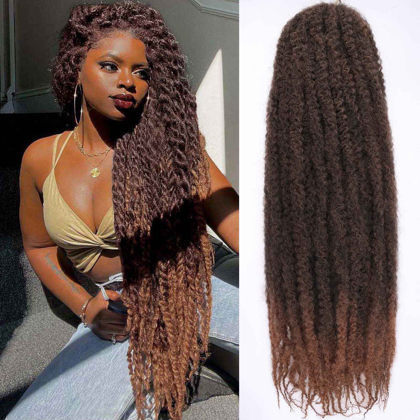 RuiYok 30 Inch Marley Twist Braiding Hair Ombre Brown Marley Hair Crochet Braids 8 Packs Pre-Separated Springy Afro Kinky Twist Hair for Black Women Long Braiding Hair for Crochet Locs Braids T30#