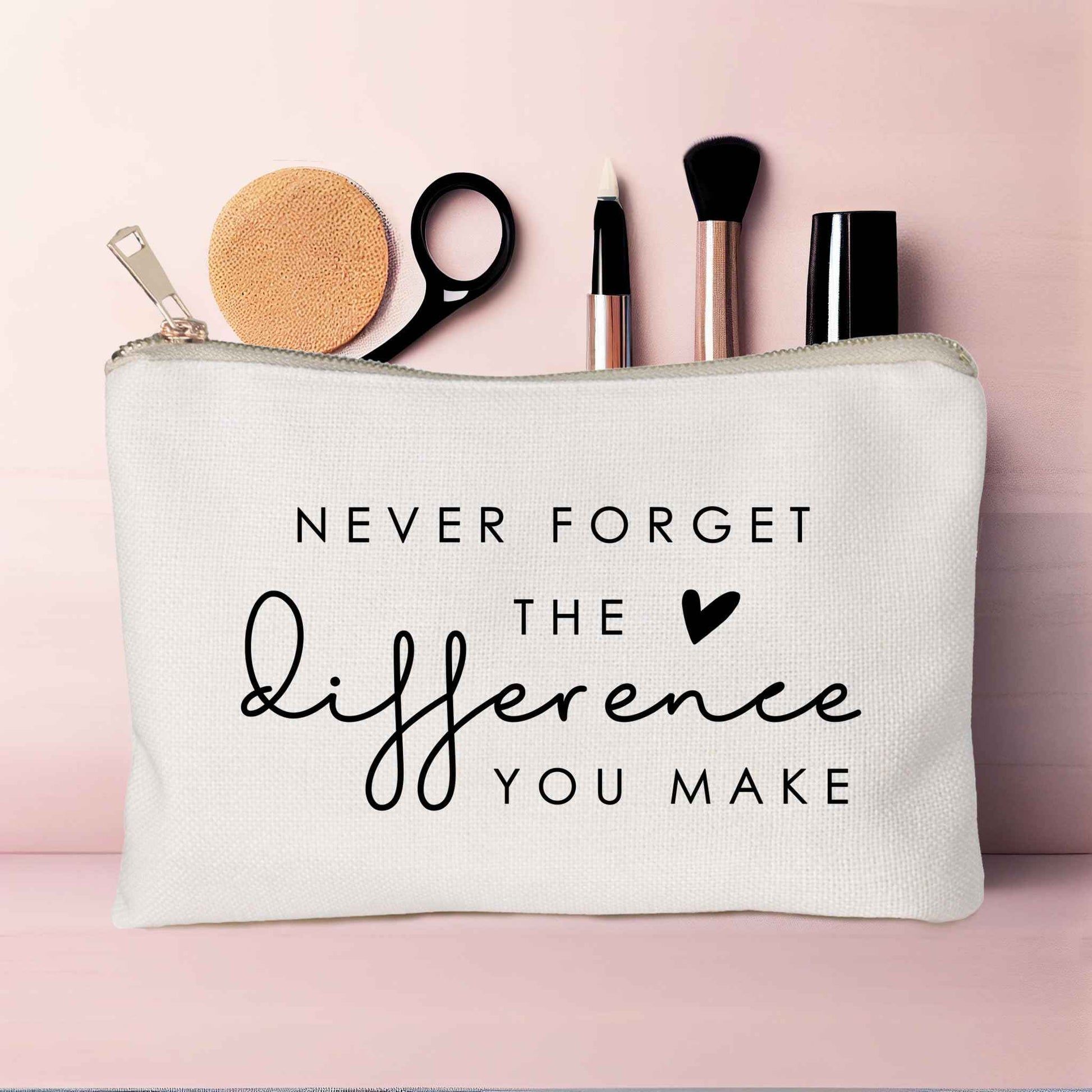 Never Forget The Difference You Make Coworker Retirement Gift Retiring Teacher Cosmetic Bag Makeup Bag Makeup Pouch Thank You Gift, Retirement Gift, Coworker Meaningful Leaving