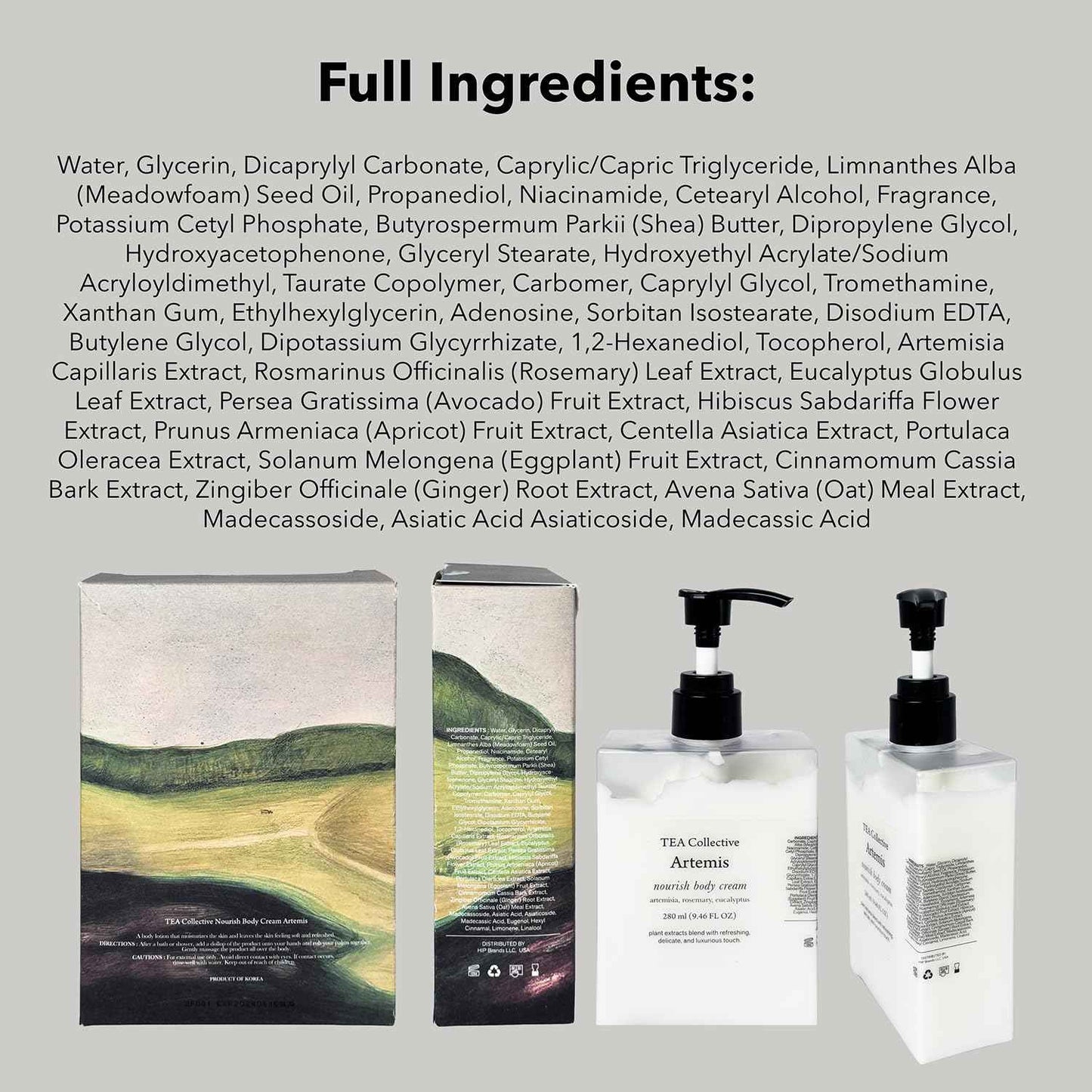 TEA Collective Artemis Nourish Body Cream l Artemisia, Rosemary, Eucalyptus l 9.46 Fl Oz l Product of Korea