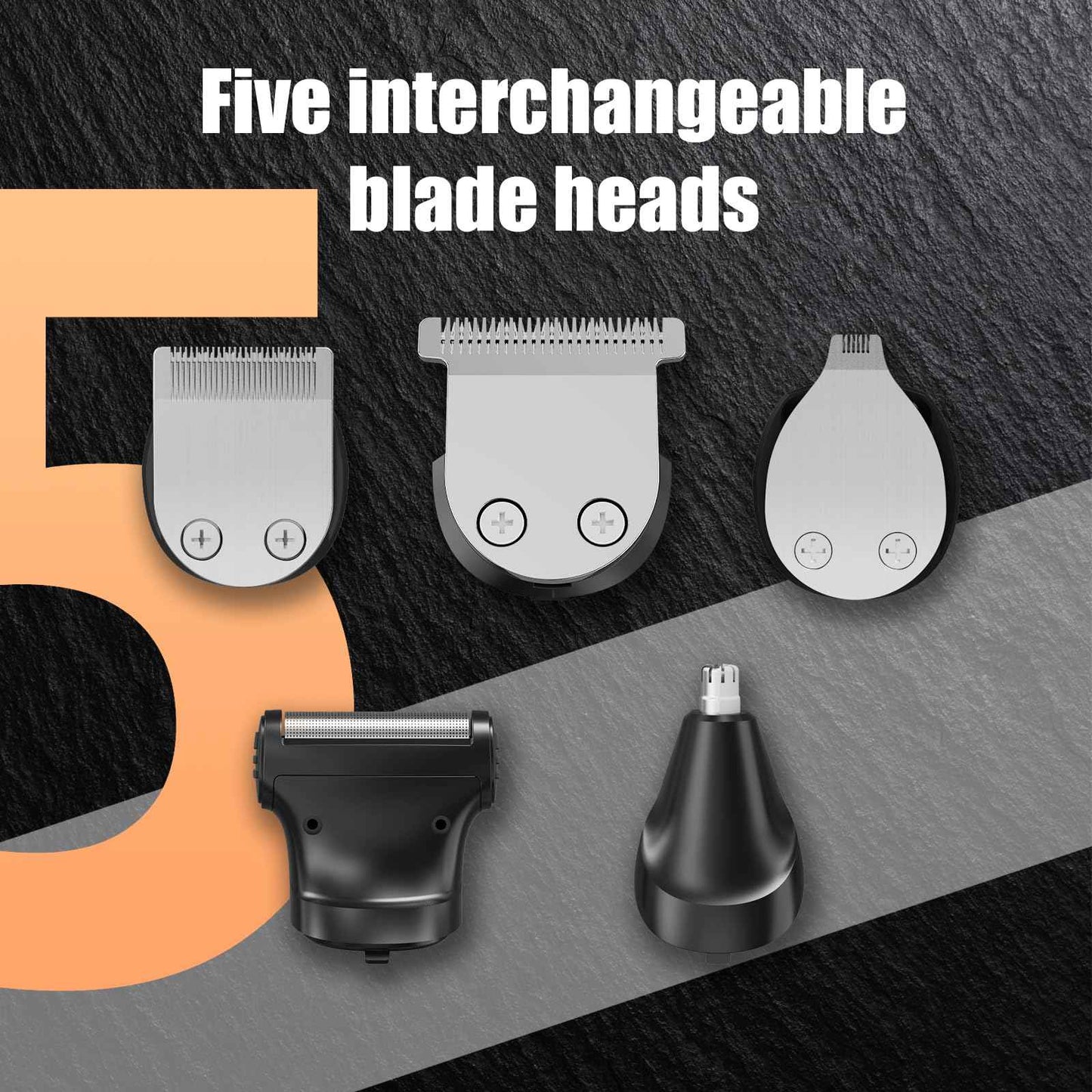 RUIBO Hair Clippers for Men Professional 5 in 1 Cord/Cordless Beard Nose Ear Body Grooming Hair Clipper Trimmer with Smart Charge Technology (Gray)