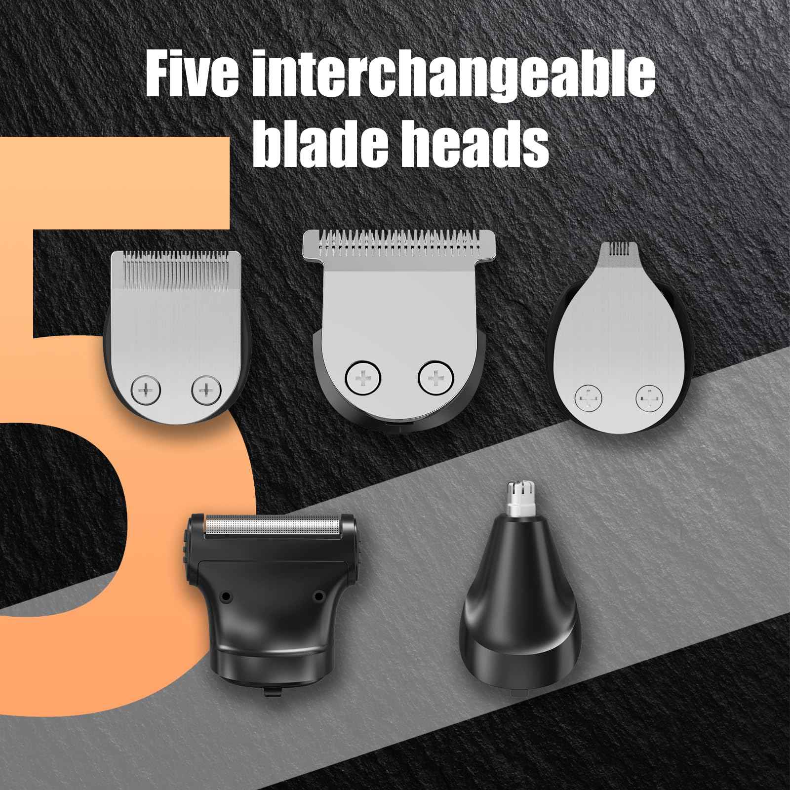 RUIBO Hair Clippers for Men Professional 5 in 1 Cord/Cordless Beard Nose Ear Body Grooming Hair Clipper Trimmer with Smart Charge Technology (Gray)