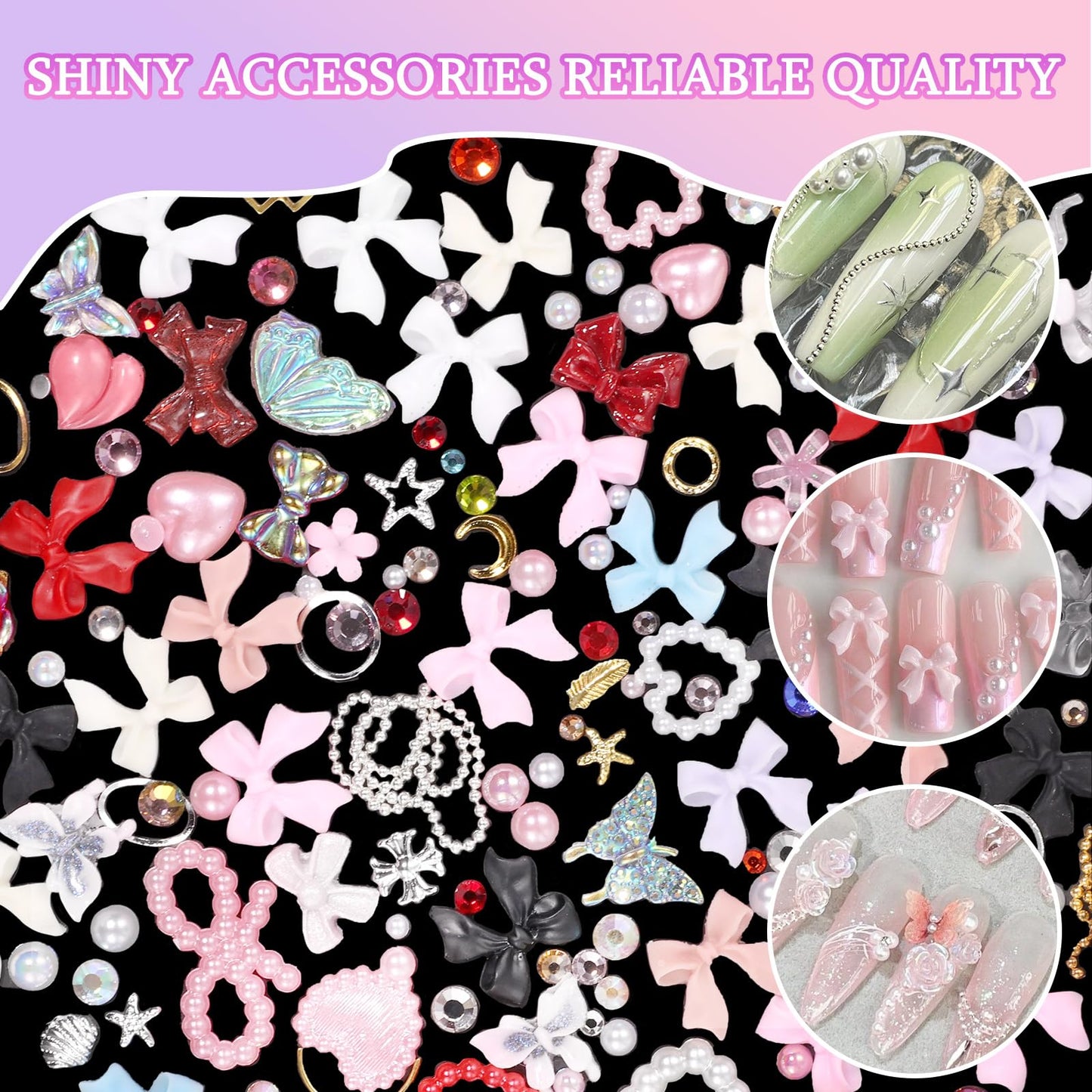 3D Nail Charms and Nail Rhinestones, Multi Color Bow Moon Heart Star Nail Art Charms, Flatback Pearl Nail Jewels and Colorful Crystal Gems, Alloy Nail Gems for Nails DIY Art Supplies Accessories