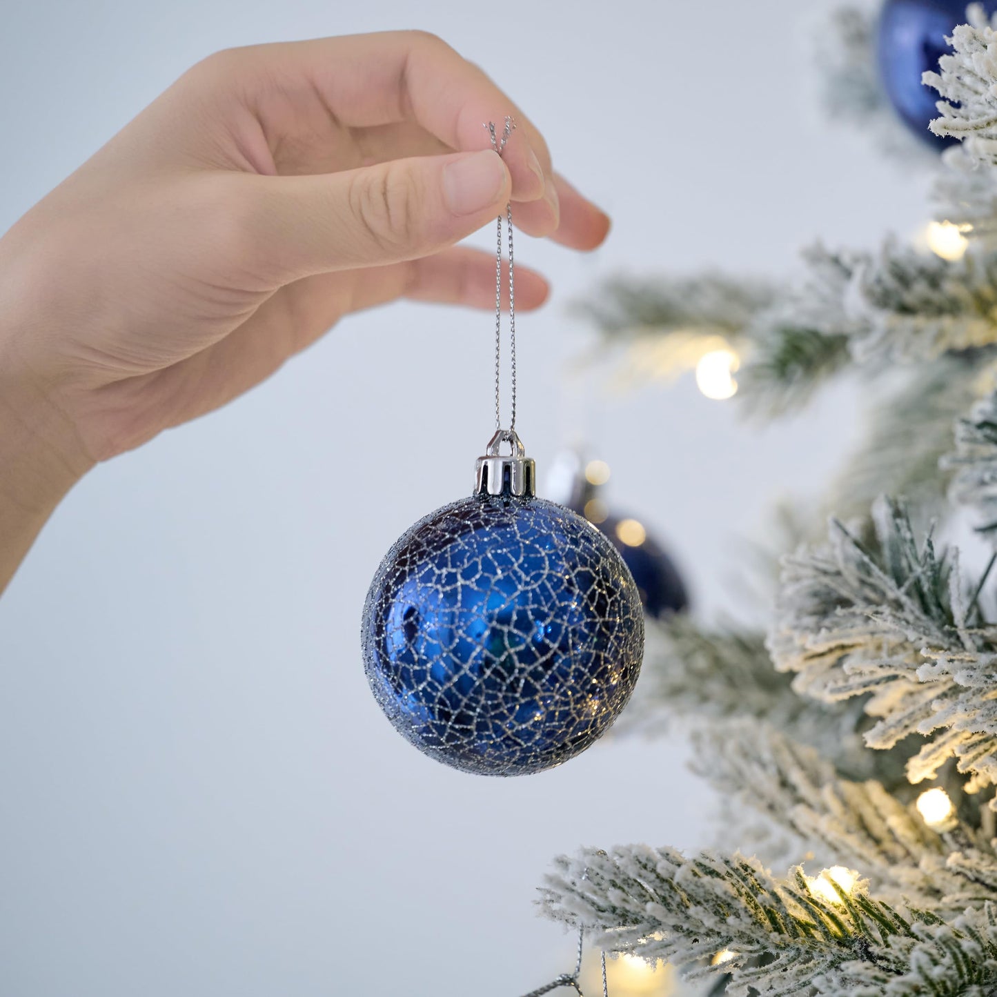 Valery Madelyn Christmas Tree Decorations Set, 24ct Navy Blue Shatterproof Christmas Ball Ornaments Bulk, 2.36 Inches Winter Wonderland Hanging Ornaments for Christmas Trees Xmas 4th of July Holiday