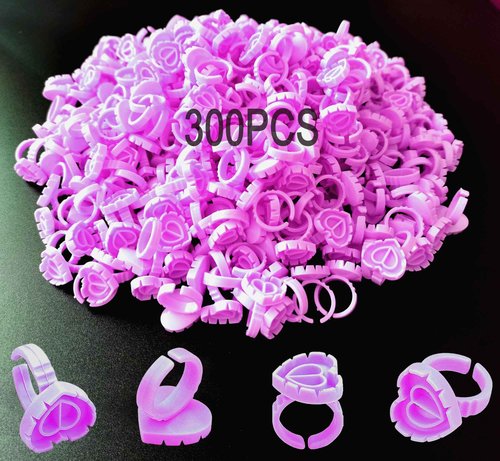 300 PCS Smart Glue Cups for Lash Extension Supplies, Heart & Blossom Glue Rings, Purple