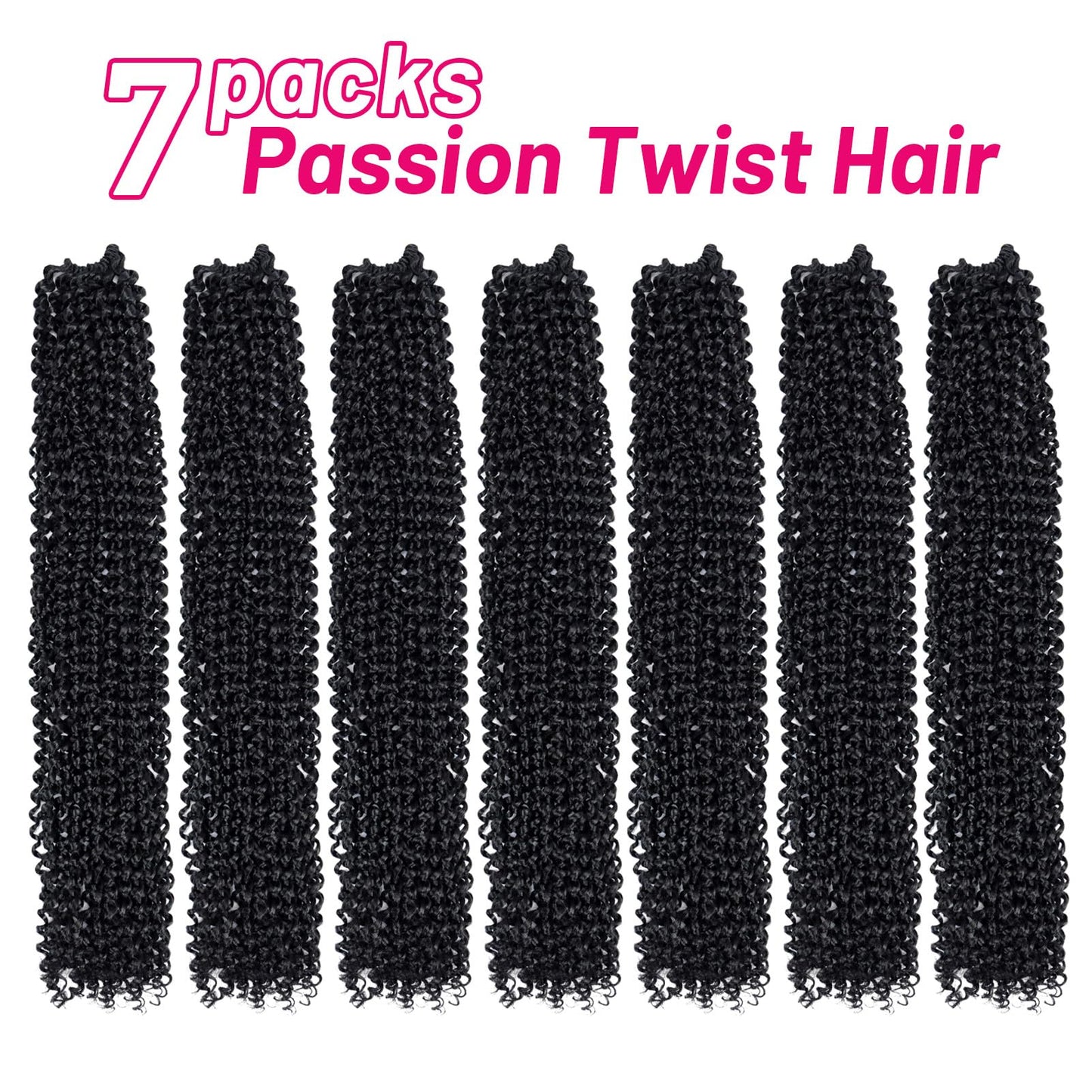 Dorsanee Passion Twist Hair 22 Inch 7 Packs Water Wave Crochet Hair Long Bohemian Curly Braiding Hair for Butterfly Locs, Faux Locs, Boho Style Spring Twist Crochet Braids (1B#)