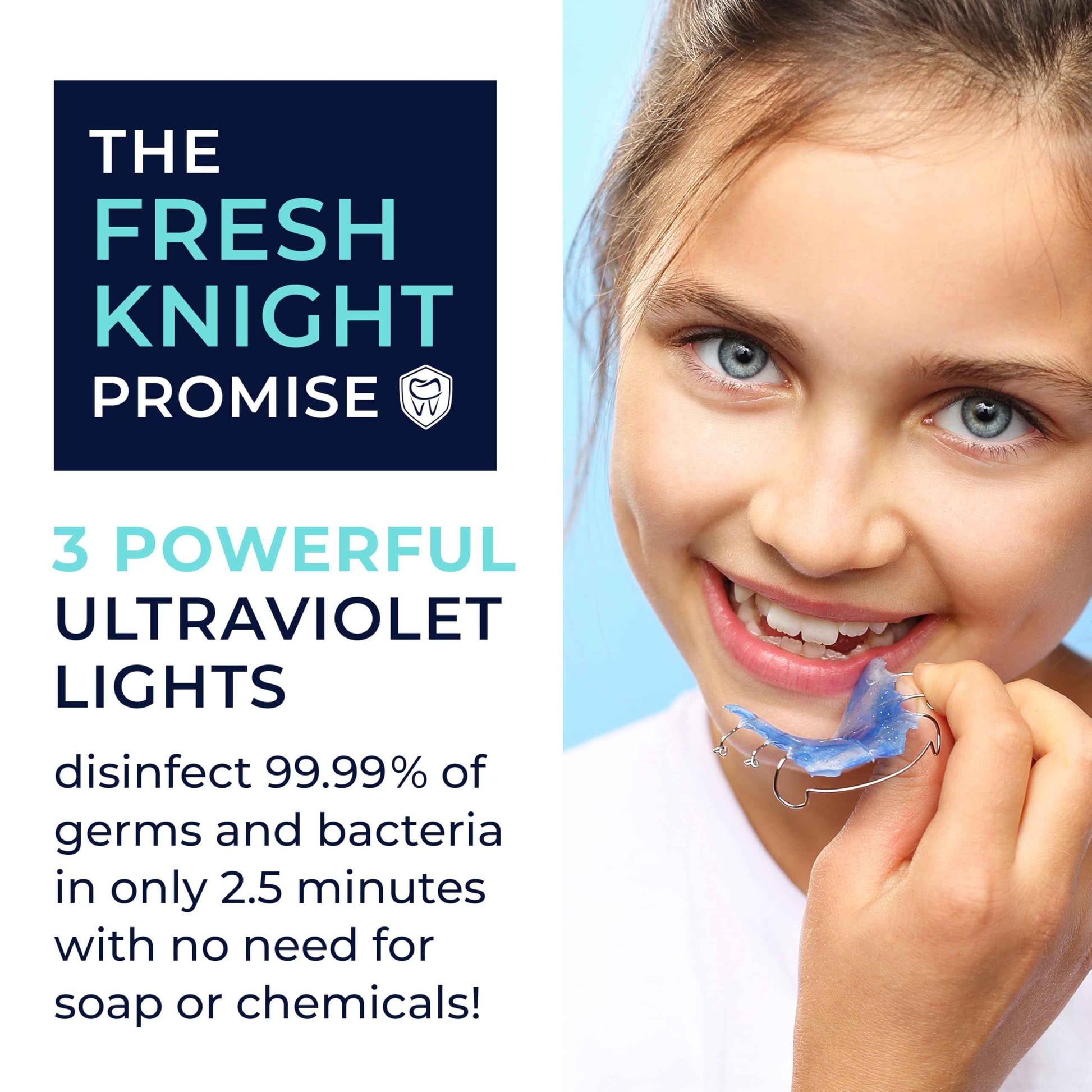 FRESH KNIGHT UVC Retainer Cleaner & Denture Cleaner - UV Retainer Case - Ideal for Invisalign & Mouth Guards - White UV Retainer Container - Convenient Travel Size