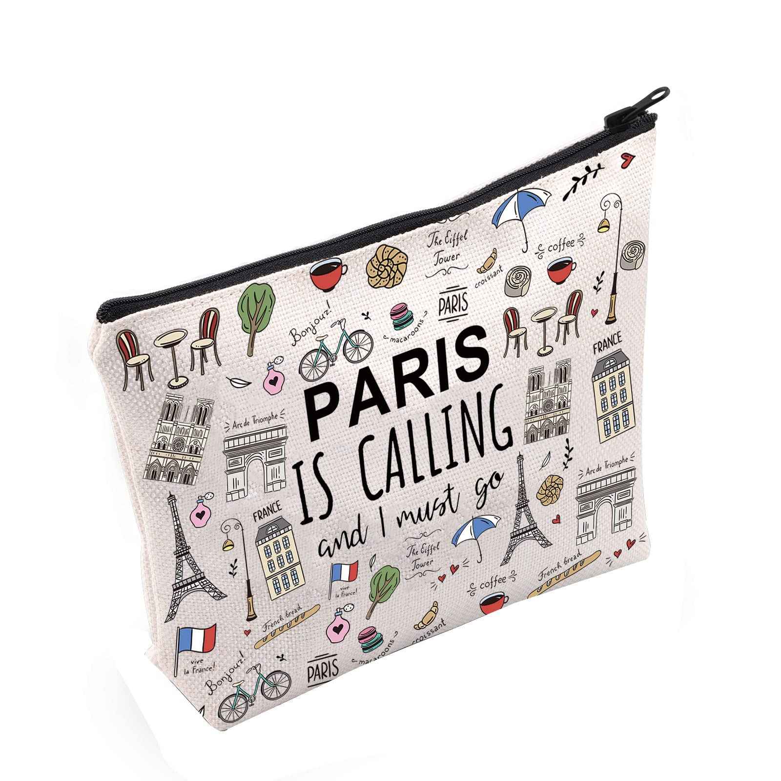 POFULL Paris Themed Gifts Paris Is Calling And I Must Go Cosmetic Bag Paris Lover Gift (Paris Is Calling Cosmetic Bag)