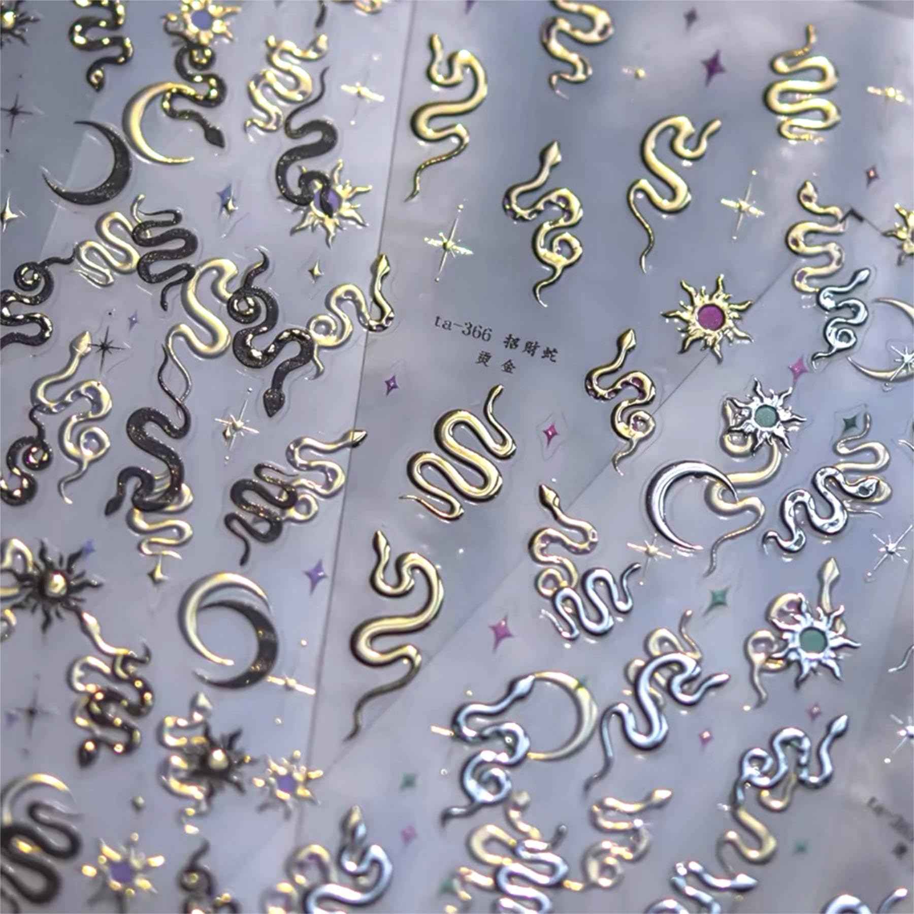 Dedyel Snake Nail Stickers 5D Embossed Animal Self-Adhesive Nail Decals for Women Girls Kids Nail Art Decoration