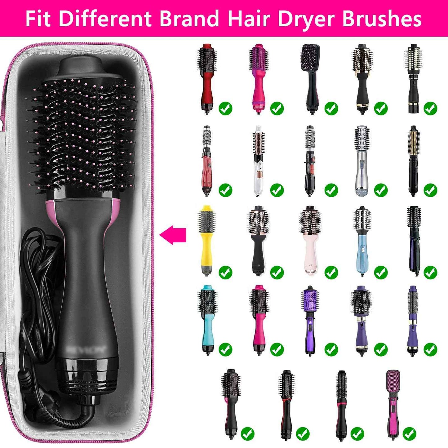 TOCCOOL Portable Hot Air Brush Travel Case - Durable EVA Hard Shell Bag Compatible with Revlon One-Step Hair Dryer/Volumizer/Styler, Fit Hair Tool Storage (Rose Red)