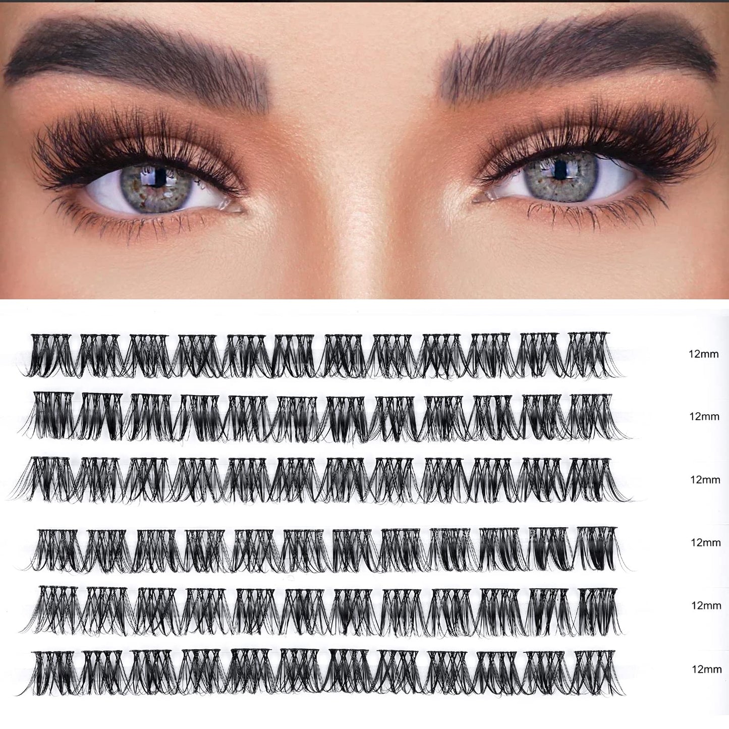 LANKIZ D Curl Lash Clusters, Individual Lashes Extension, 72pcs DIY Lash Extensions, 12mm Wispy Clusters Soft & Natural Eyelashes, DIY Eyelash Extension at Home