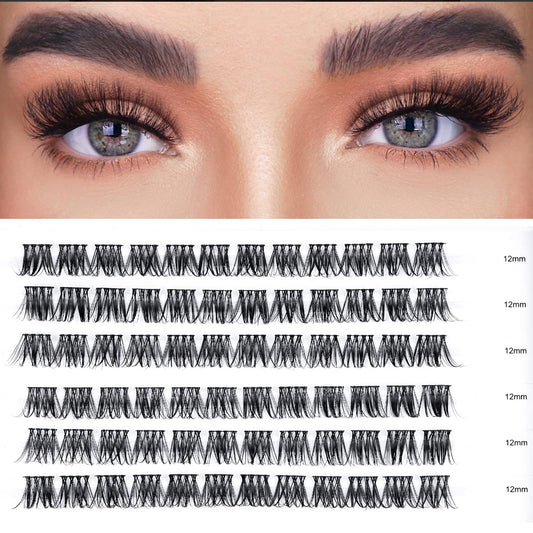 LANKIZ D Curl Lash Clusters, Individual Lashes Extension, 72pcs DIY Lash Extensions, 12mm Wispy Clusters Soft & Natural Eyelashes, DIY Eyelash Extension at Home