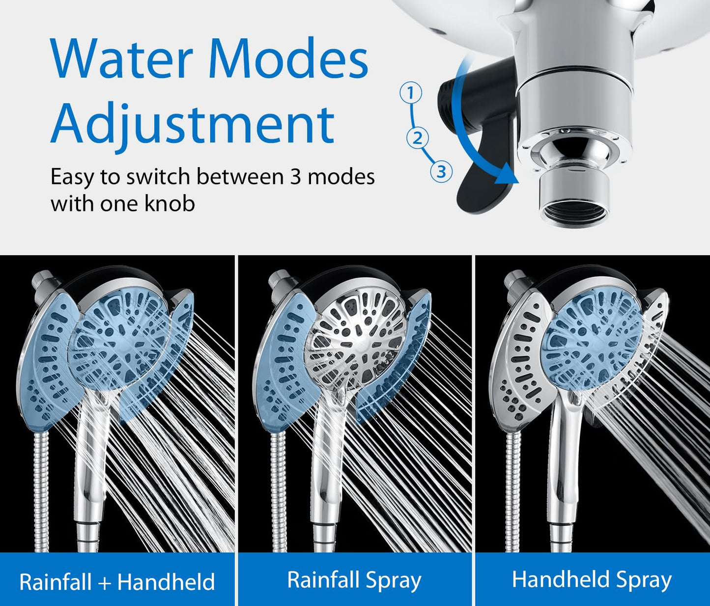 INAVAMZ 2-in-1 Shower Head with Handheld Combo: 2.5GPM Rainfall Shower Head & Handheld Shower Head Use Together or Alone, 9 Spray Settings Hand Held Shower Head with Hose