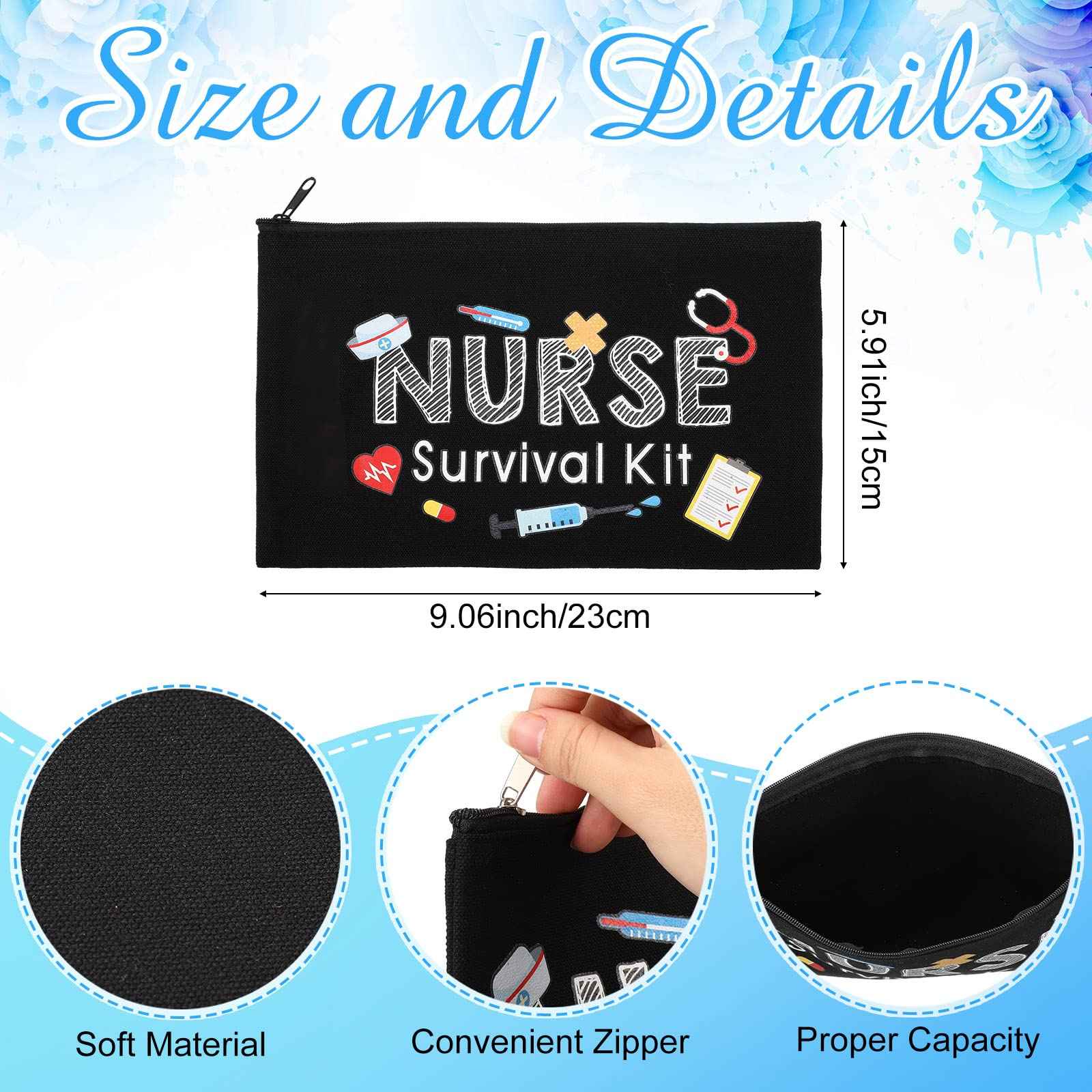 26 Pcs Nurse Survival Kit Cosmetic Bag Funny Gift for Nurse Practitioner Makeup Toiletry Nurse Bag Nurses Week Gifts Travel Zipper Nurse Pouch for Nurses School Birthday Teens, Black