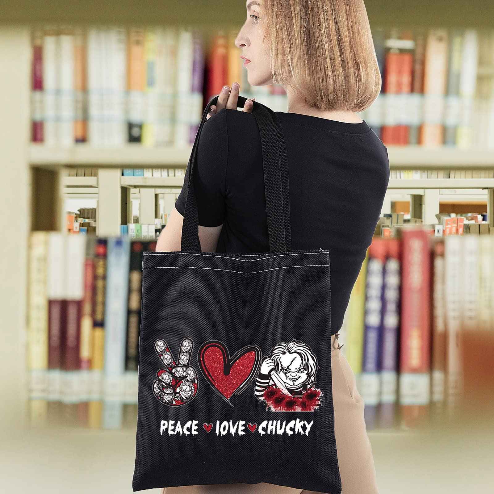 WZMPA Horror Movie Fans Cosmetic Bag, Peace Love Inspired Gift Makeup Zipper Pouch, Horror Merchandise (Peace Chuc TG BL)