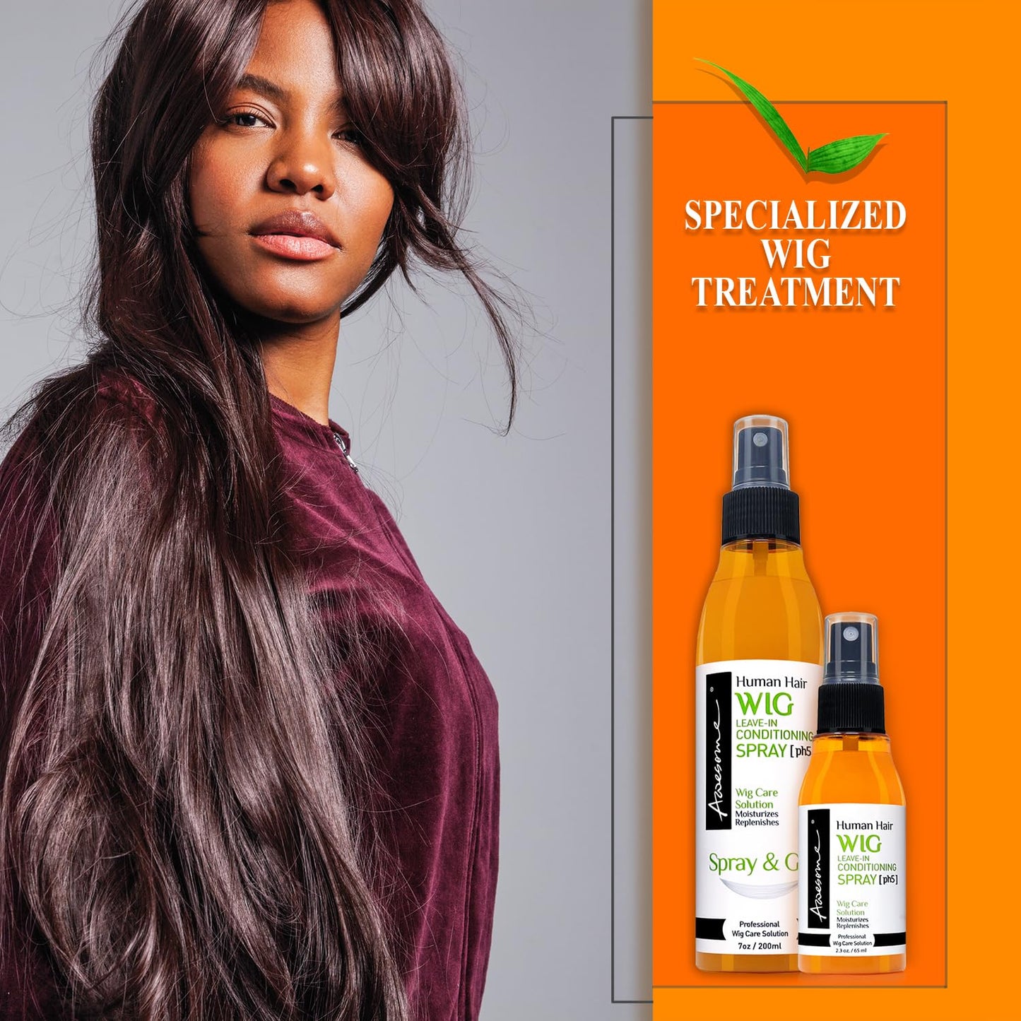 Awesome Human Hair Wig Leave in Conditioner Spray, pH5, Promotes Silkiness and Shine, Portable & Travel size 2.3 fl oz