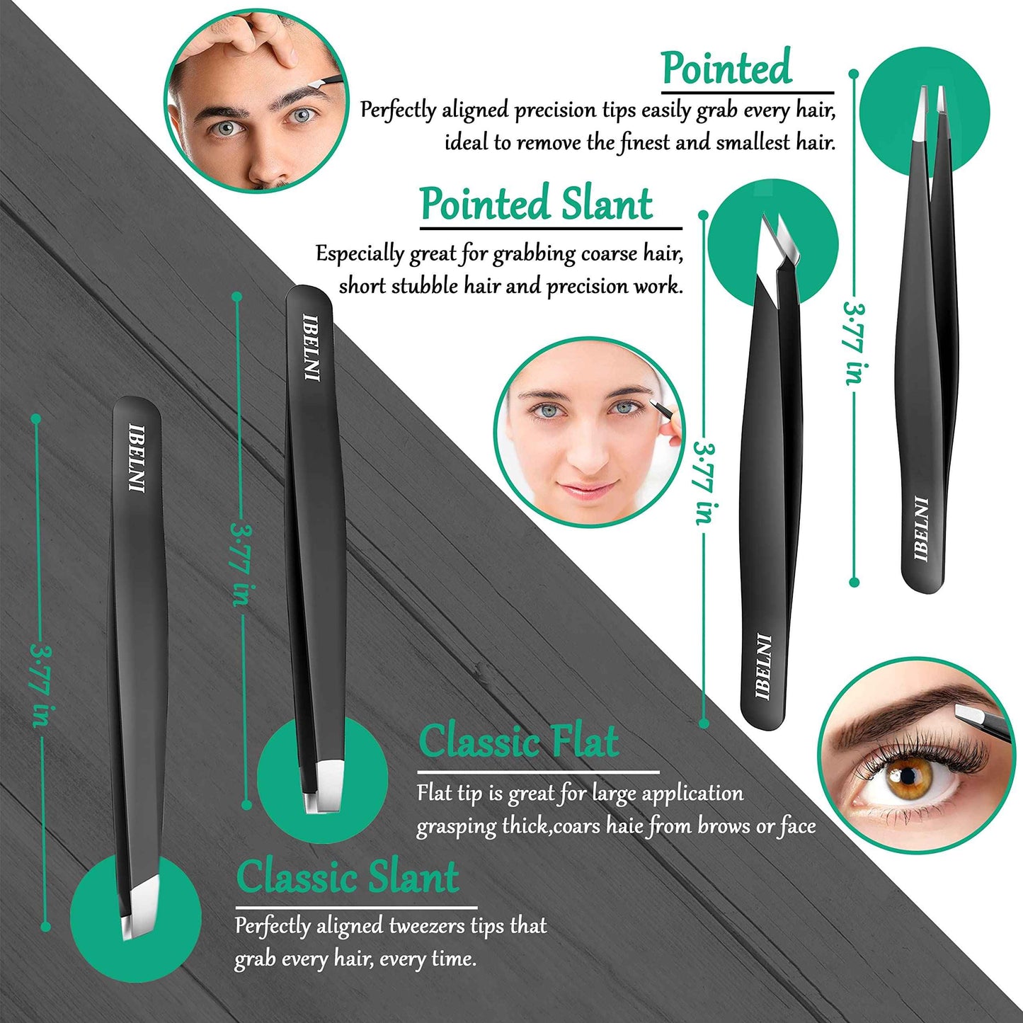 Tweezers Set with Mirror Case - Tweezers for Women facial hair-Professional Twizzers Facial Hair Tweezers for Eyebrows- Stainless Steel Tweezer kit with mirror compact (Black)