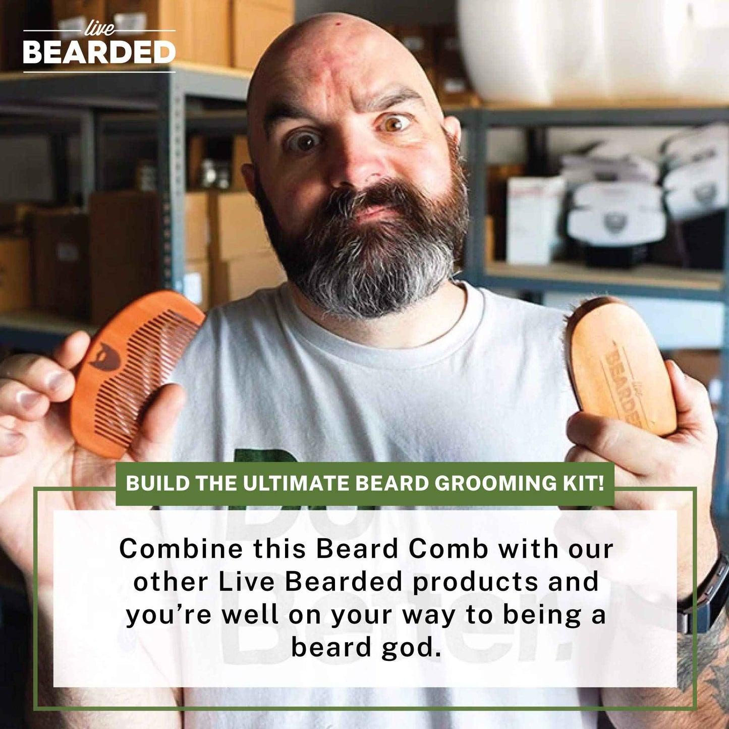Live Bearded Premium All-Natural Wooden Beard Comb - Anti-Static - Reduce Snagging, Damage and Ingrown Hairs - Keep Mustache Off Your Lip - Fits in Pocket - Easy Daily Grooming
