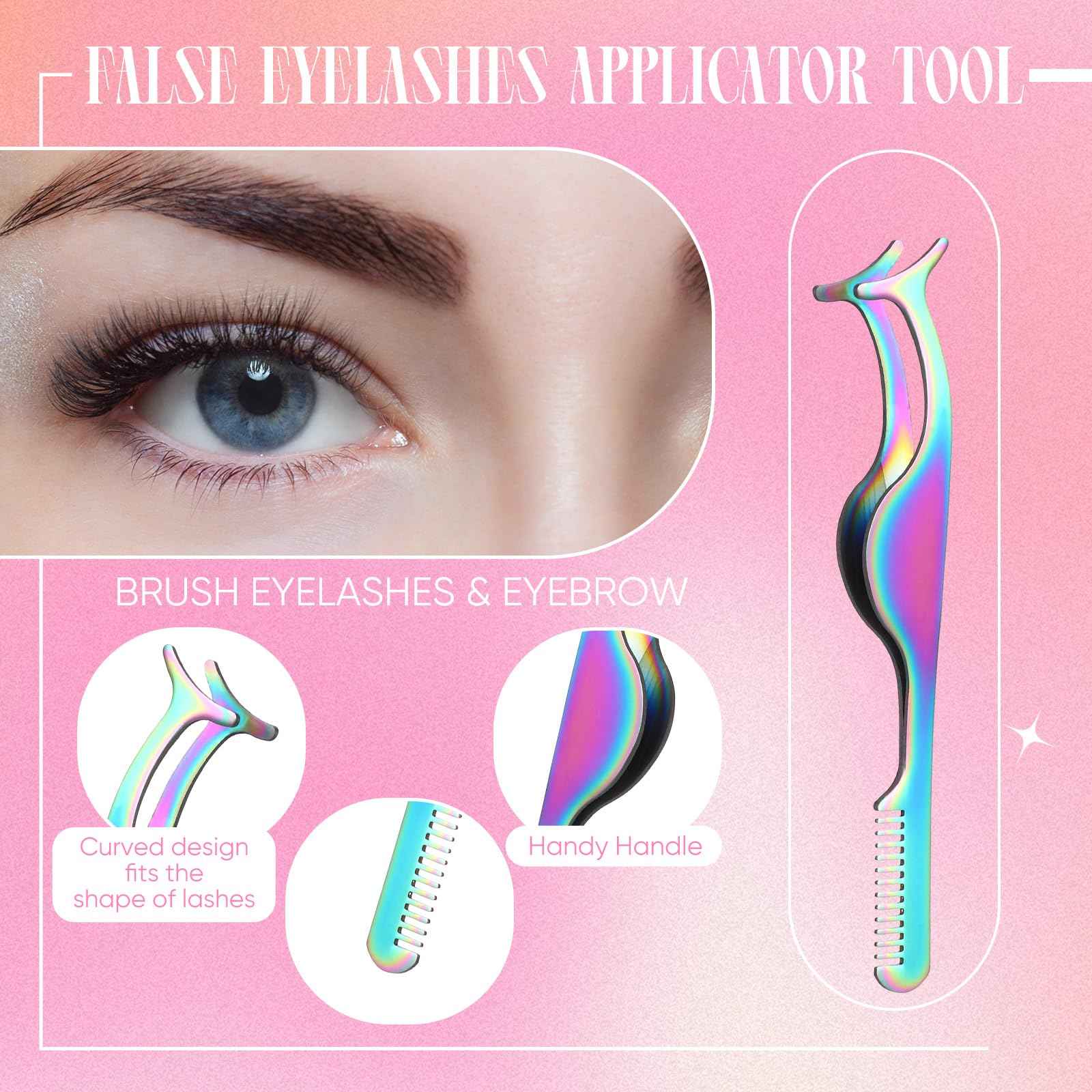 Baderke 5 Pcs Lash Applicator Tool Set Lash Tweezers for DIY Individual Lash Clusters Application and Removal Straight and Curved Eyelash Extension Tweezers with Storage Box and Eyebrush(Colorful)