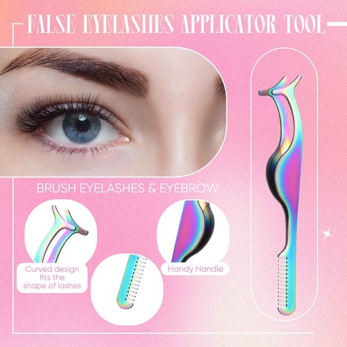 Baderke 5 Pcs Lash Applicator Tool Set Lash Tweezers for DIY Individual Lash Clusters Application and Removal Straight and Curved Eyelash Extension Tweezers with Storage Box and Eyebrush(Colorful)