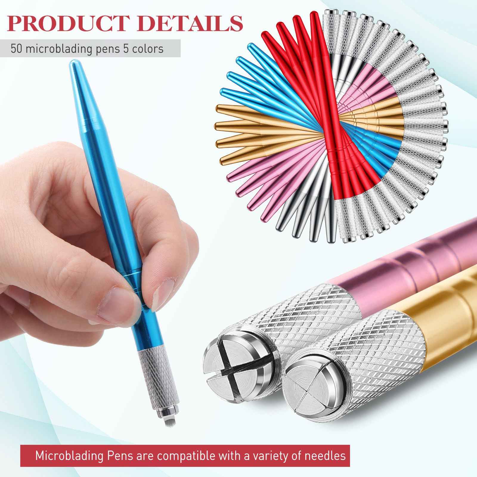 Gisafai 50 Pcs Microblading Pen Manual Eyebrow Pens Supplies Aluminum Microblade Pen Tool Holder Hand Tools for Makeup Supplies Salons(Multicolor)