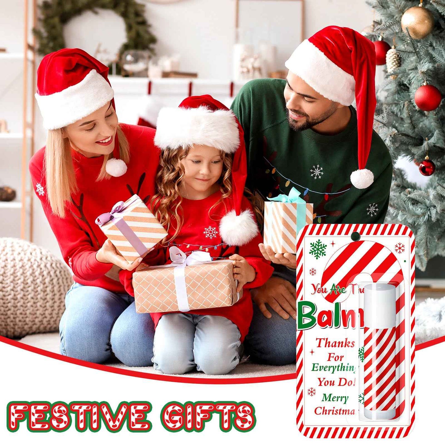 Sacubee 30 Pack Christmas Lip Balms Bulk Xmas Lip Balm Honey Flavored 5 Styles Holiday Party Treat Goodie Bags Stuffers Small Gifts for Women Men