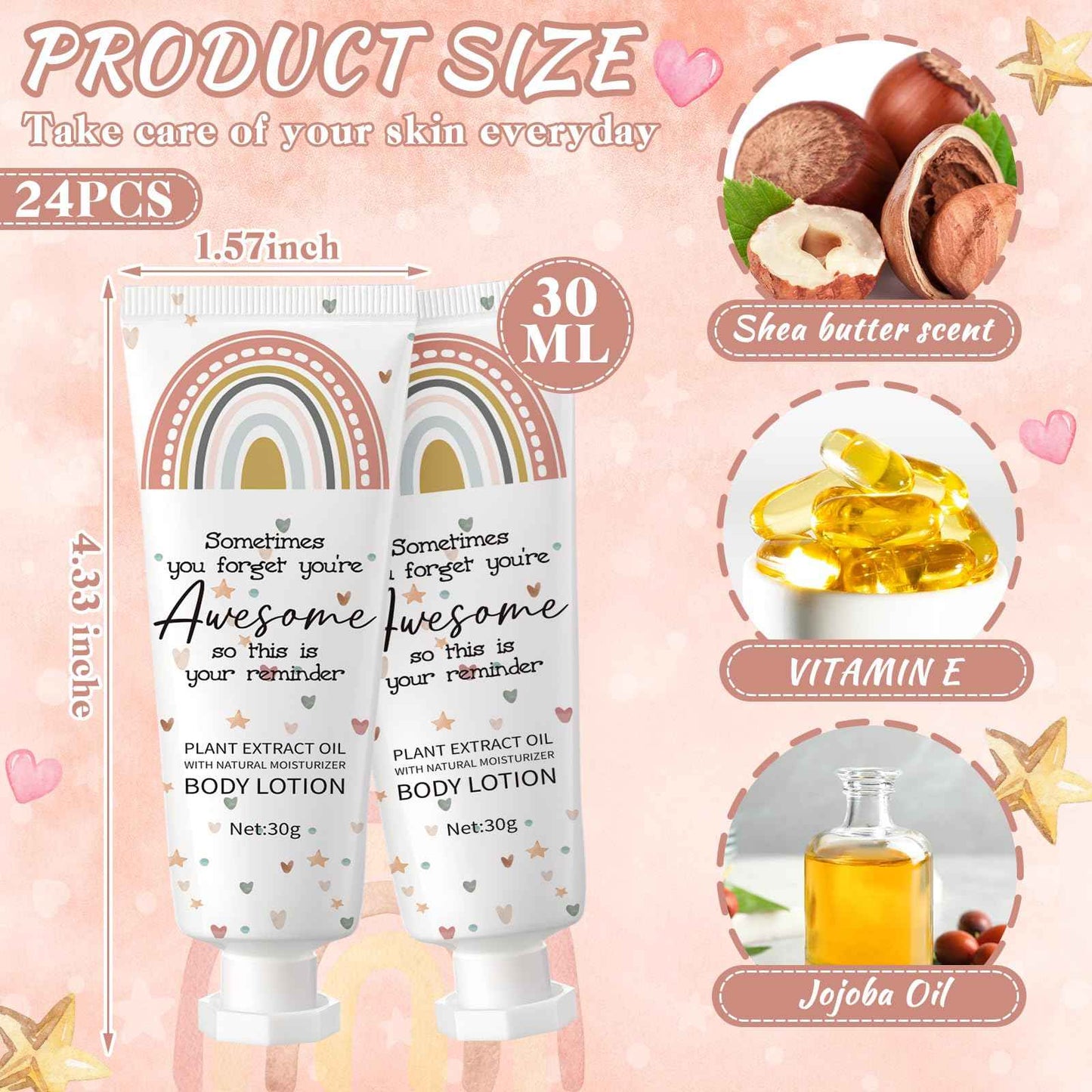 Yaryang 24 Pcs Christmas Mini Body Lotion Gifts Bulk for Dry Skin Travel Size Rainbow Body Cream Christmas Appreciation Gifts Moisturizing Lotion Xmas Stocking Stuffers for Women Ladies Nurse