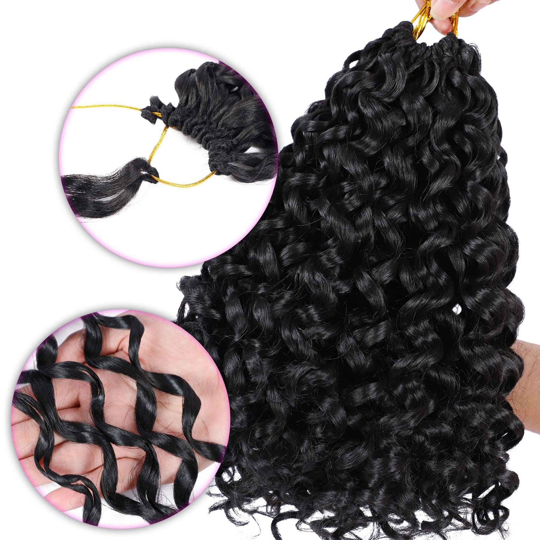 7 Packs GoGo Curl Crochet Hair 18 Inch Long Curly Crochet Hair for Women Beach Curl Water Wave Deep Twist Crochet Braids Synthetic Braiding Hair Extensions (18 Inch, 1B)