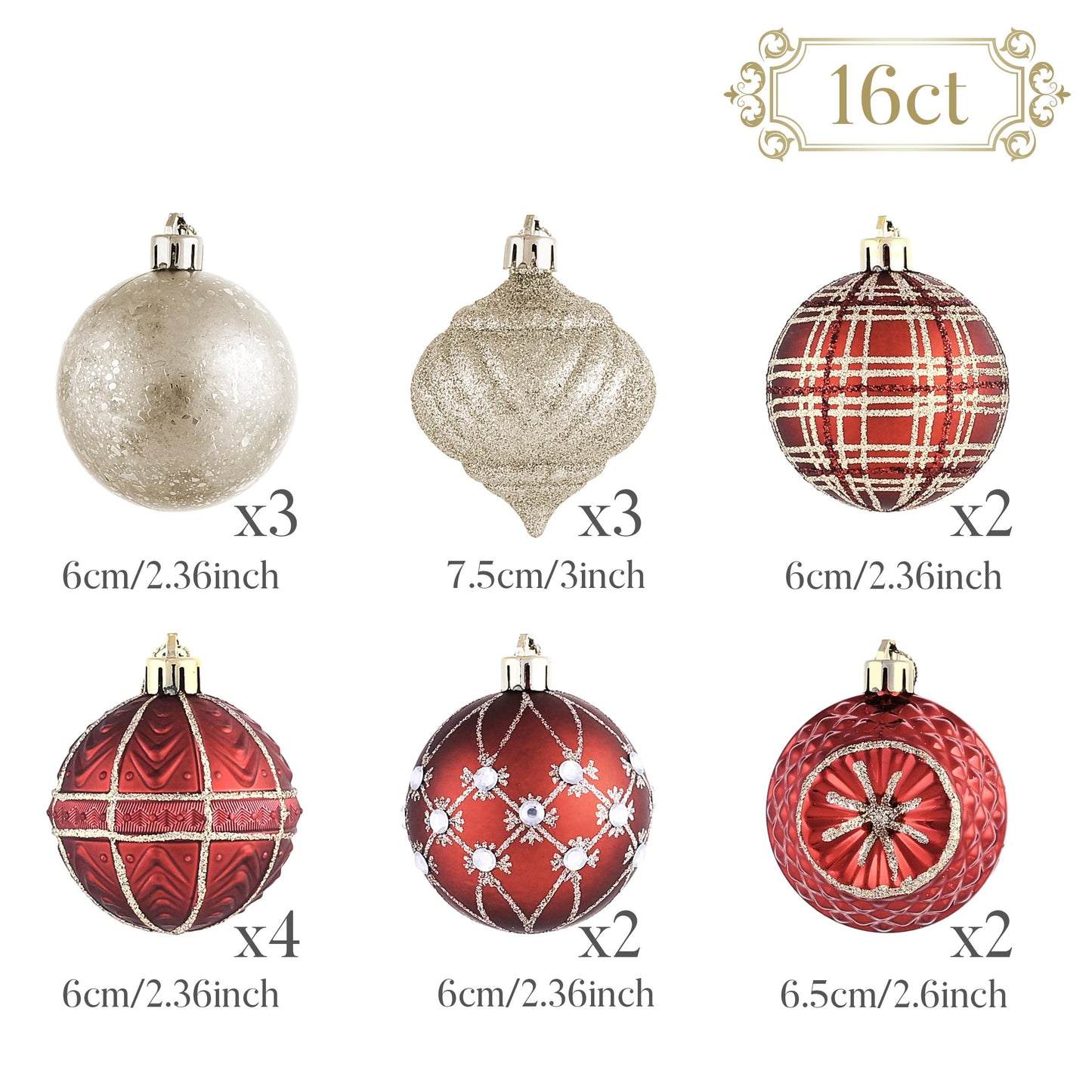 Valery Madelyn Christmas Tree Ornaments Set, 16ct Burgundy and Gold Shatterproof Christmas Tree Decorations Bulk, 2.36 Inches Luxury Hanging Ball Ornaments for Xmas Trees Holiday Decor