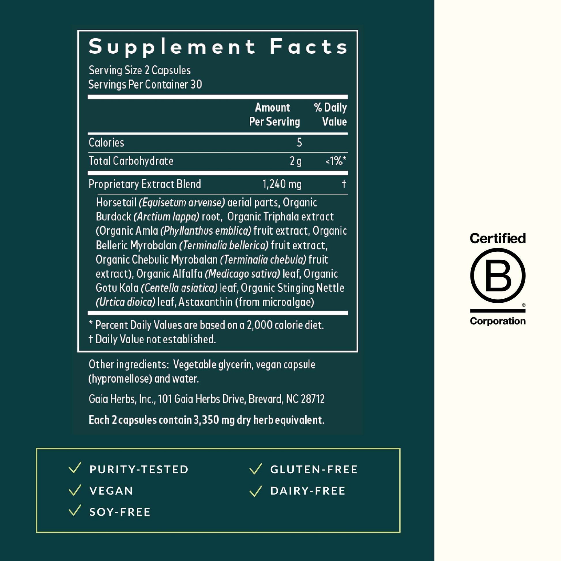 Gaia Herbs Hair, Skin & Nail Support - Helps Promote Healthy Skin, Hair Growth & Nail Growth - with Horsetail, Alfalfa, Burdock, Gotu Kola & Nettle - 60 Vegan Liquid Phyto-Capsules (15-Day Supply)