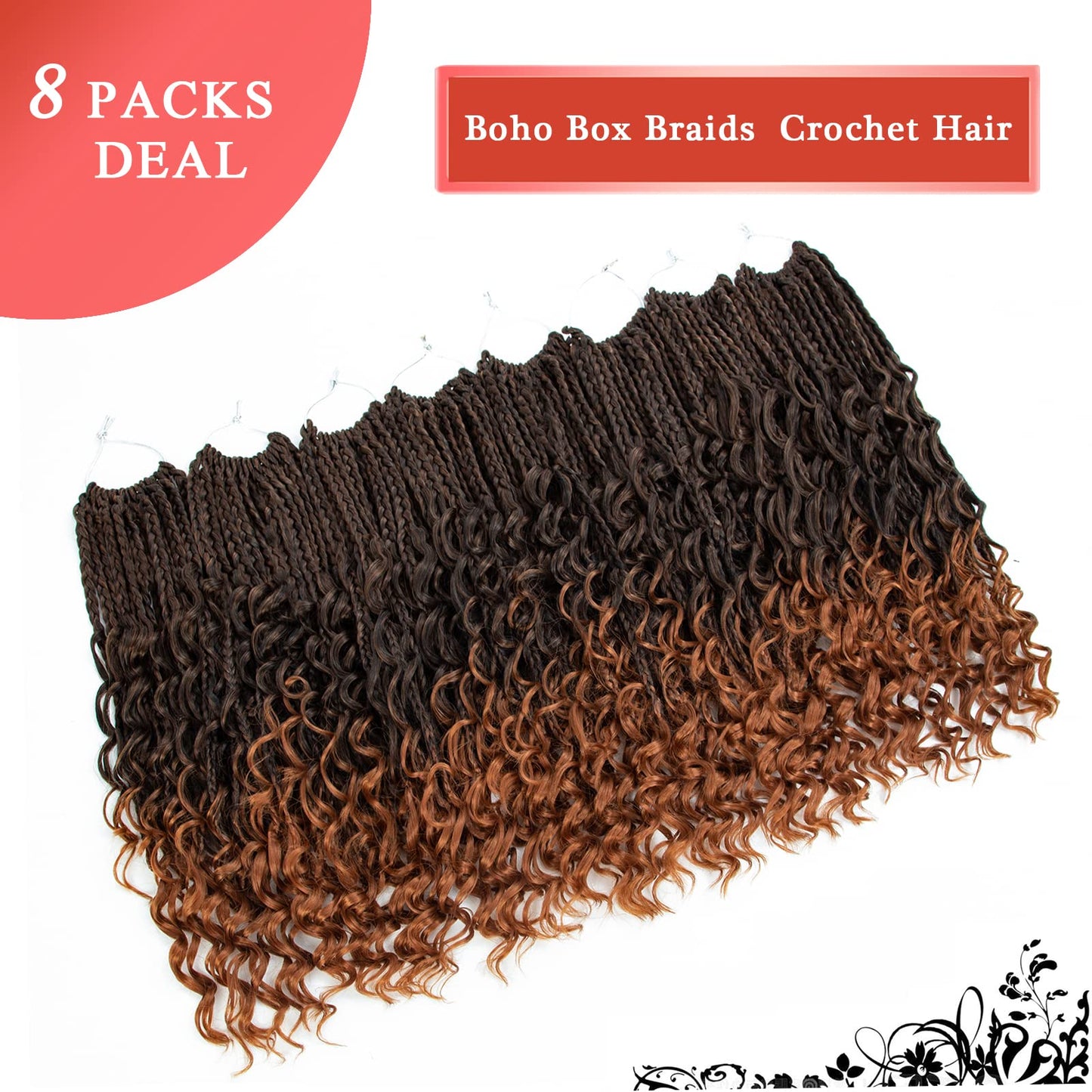 Liang Dian Goddess Box Braids Crochet Hair With Curly Ends 24 Inch 8 Packs Bohomian Braids Hair Crochet Braids for Black Women (24 Inch 1B/30)