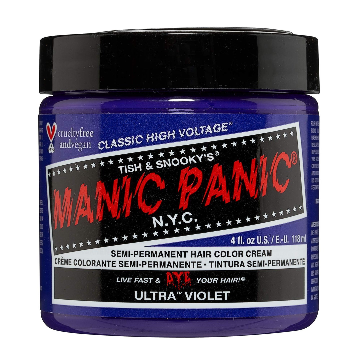 MANIC PANIC Ultra Violet Hair Dye – Classic High Voltage - Semi Permanent Hair Color - Cool, Blue Toned Violet Shade - Vegan, PPD & Ammonia-Free - For Coloring Hair on Women & Men