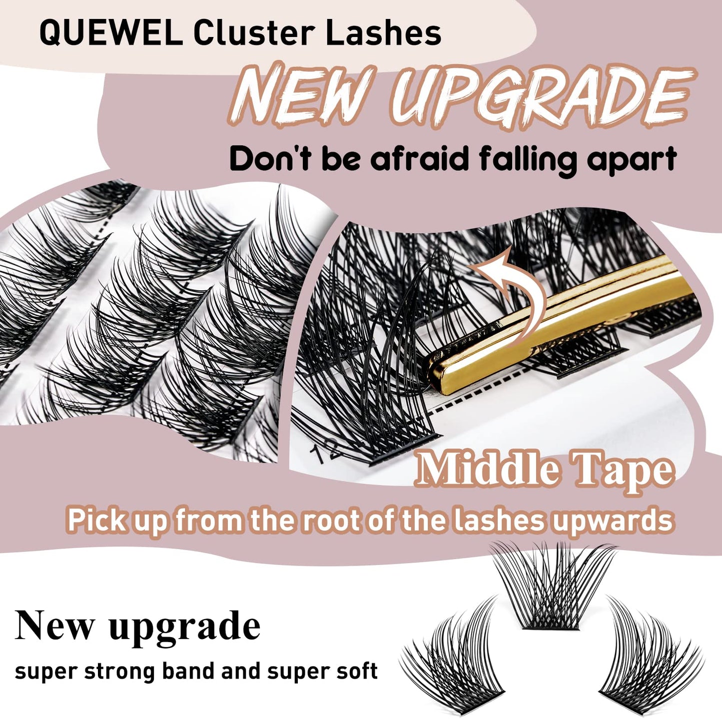 QUEWEL Cluster Lashes 72 Pcs Wide Stem Individual Lashes C/D Curl 8-16mm Length DIY Eyelash Extension False Eyelashes Soft for Personal Makeup Use at Home (honey01-C-14)