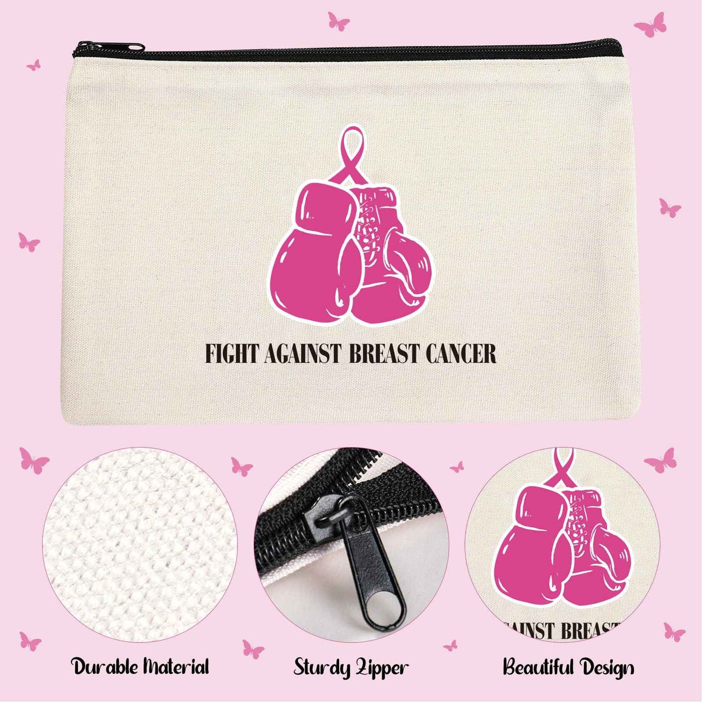 Breast Cancer Awareness Bag Pink Ribbon Travel Makeup Pouch Breast Cancer Cosmetic Pouch Portable Canvas Breast Cancer Gift Bag for Vacation Travel Women Breast Cancer Awareness Party (24 Pcs)
