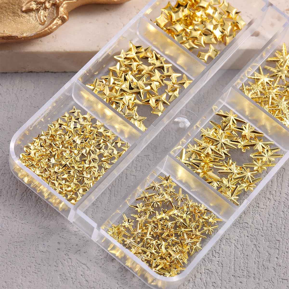 Fspronail Star Nail Charms, 2 Boxes Gold Nail Charms Twinkle Stars Cross Metal Charms for Nails Design Studs Rivets Mix Size Gold Caviar Nail Beads Y2K Decoration for Acrylic Nails