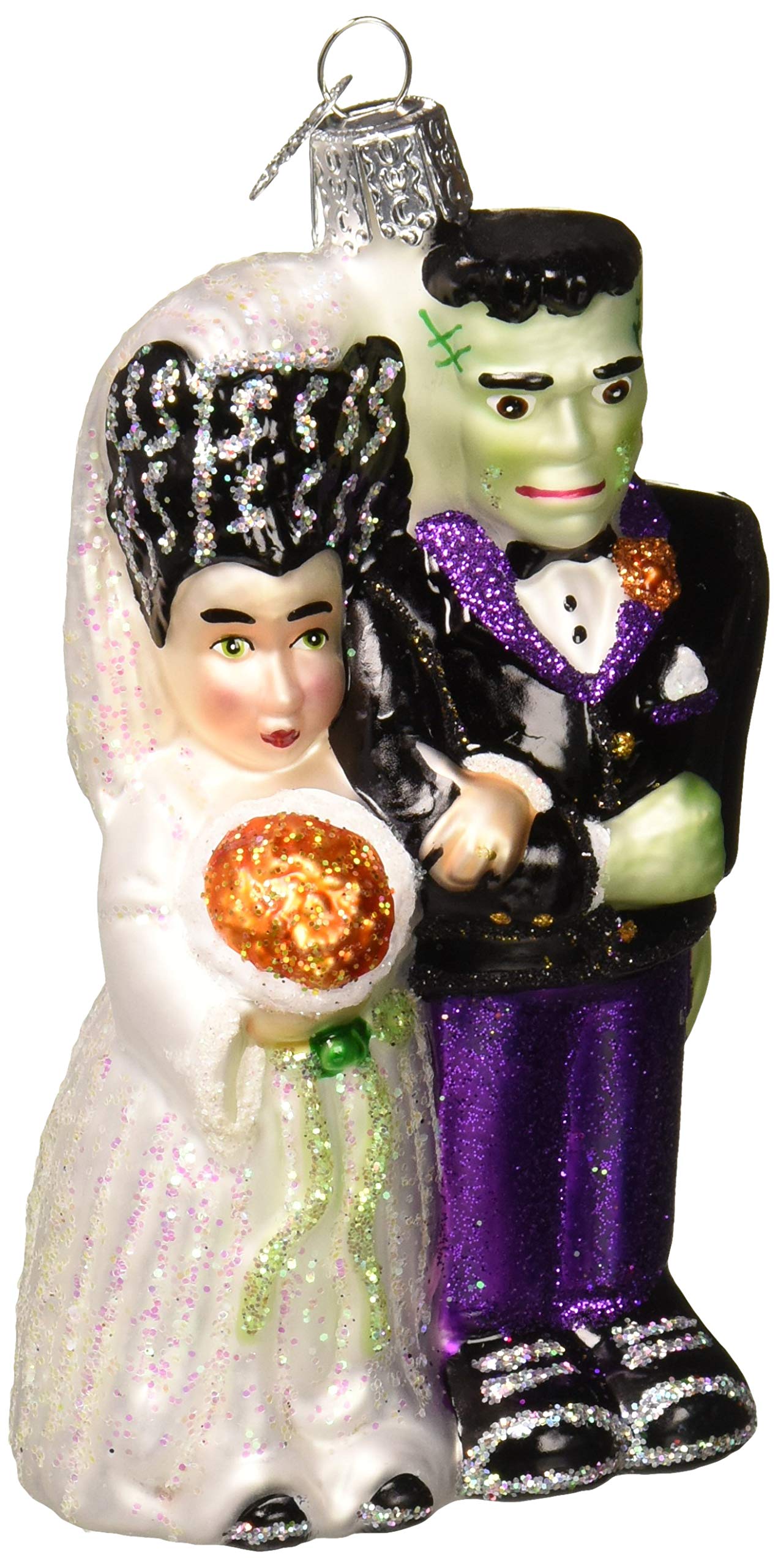 Old World Christmas Halloween Decorations Glass Blown Ornaments for Christmas Tree Frankenstein and Bride