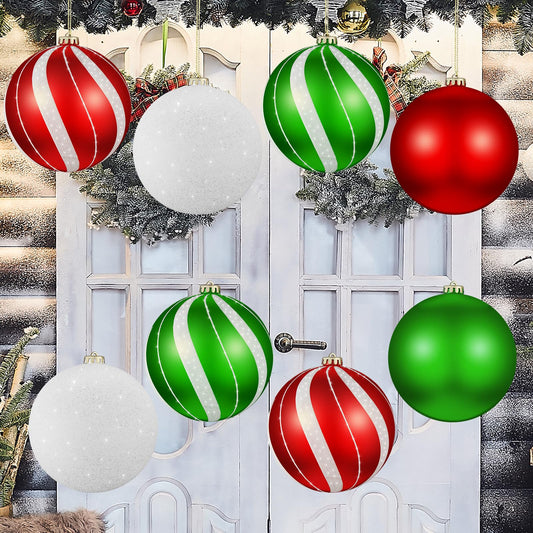 Wettarn Set of 8 Large Christmas Ball Ornaments 6 Inch Glitter Hanging Christmas Plastic Balls Indoor and Outdoor Hanging Christmas Tree Decorations for Lawn Yard Garden Party (Classic Style)