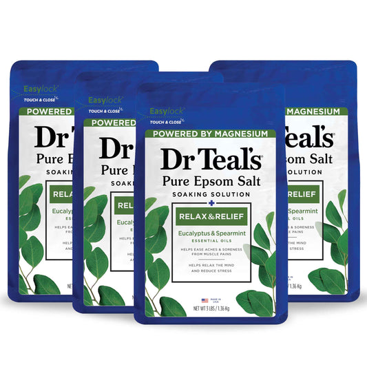 Dr Teal's Pure Epsom Salt, Relax & Relief with Eucalyptus and Spearmint, 3 lb (Pack of 4)