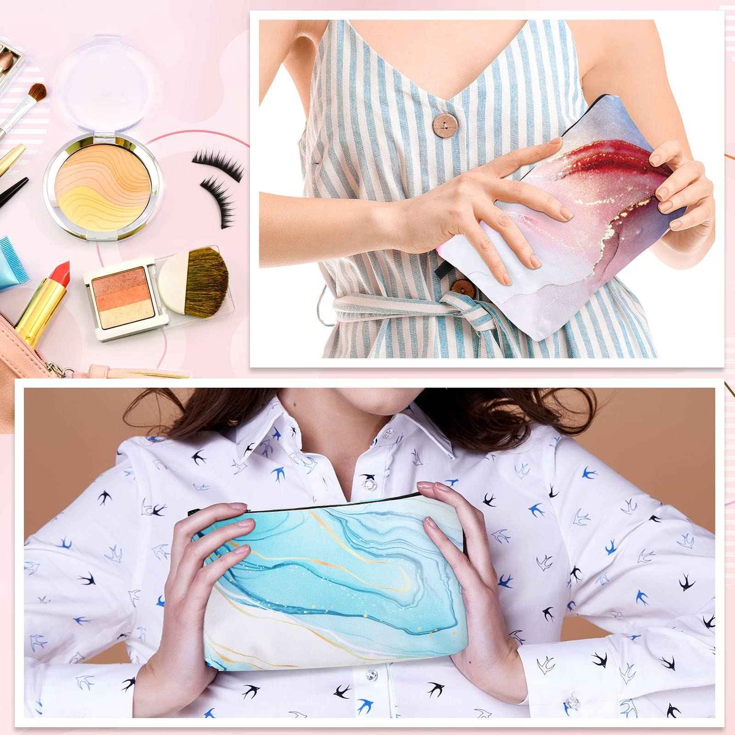 Dunzy 16 Pcs Makeup Bags Bulk Graduation Gift Cosmetic Bag Makeup with Zipper Pouch Waterproof Portable Travel Toiletry for Women Teacher Birthday Thanksgiving Christmas Gifts (Marble)